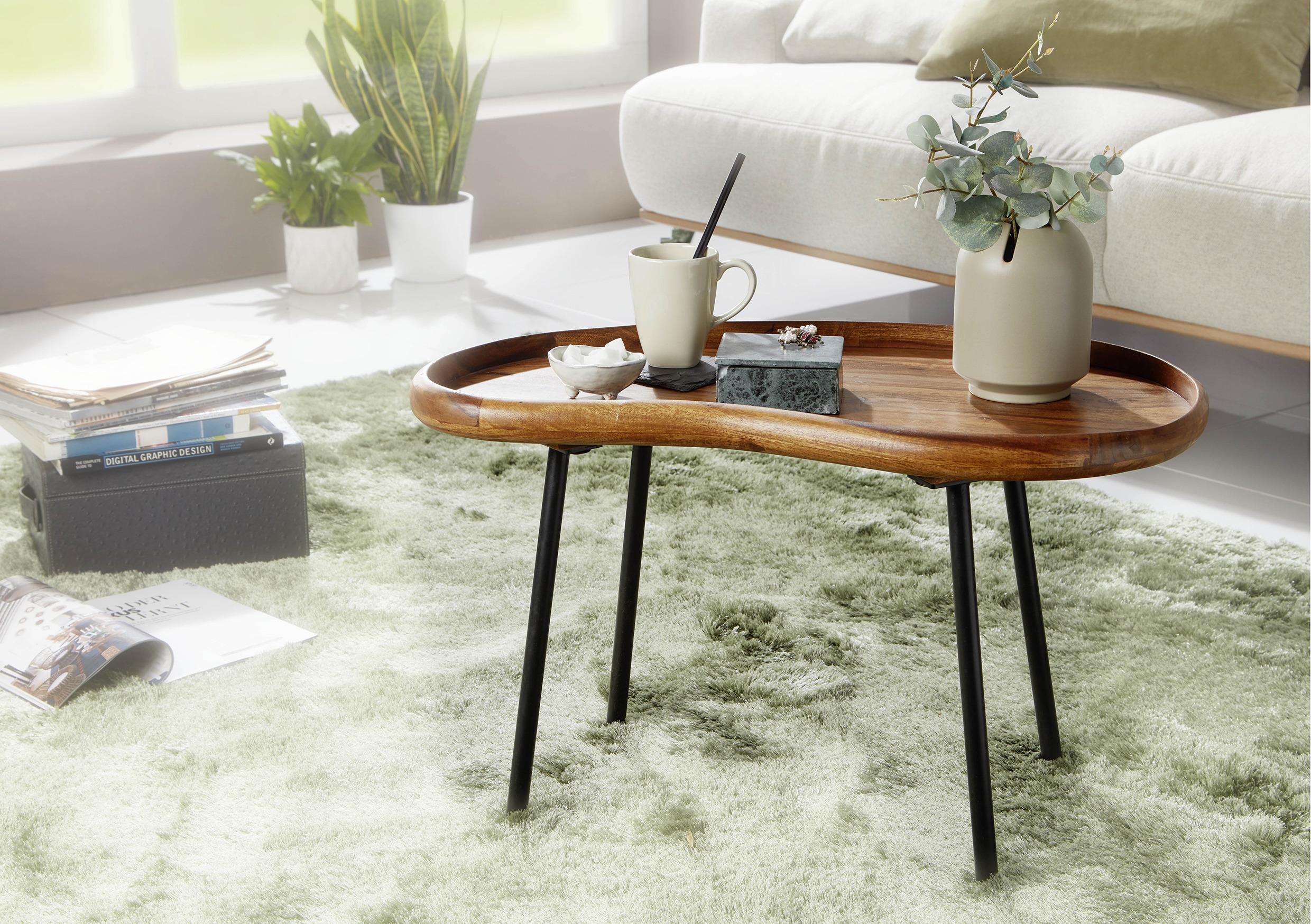 Couchtisch "WL5.670" , ca. 71x40 cm, aus Sheesham - Sheeshamfarben/Schwarz, Design, Holz/Metall (71/40/42cm) - MID.YOU