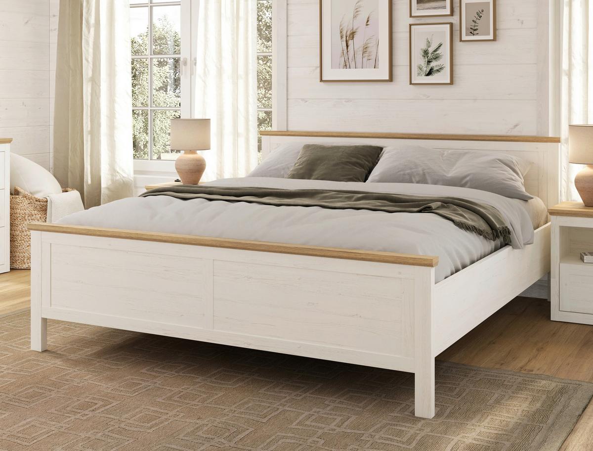Postelja Korsika, Barve Pinije, 180x200 - barve hrasta/barve pinije, Romantika, leseni material (180/200cm) - Mömax
