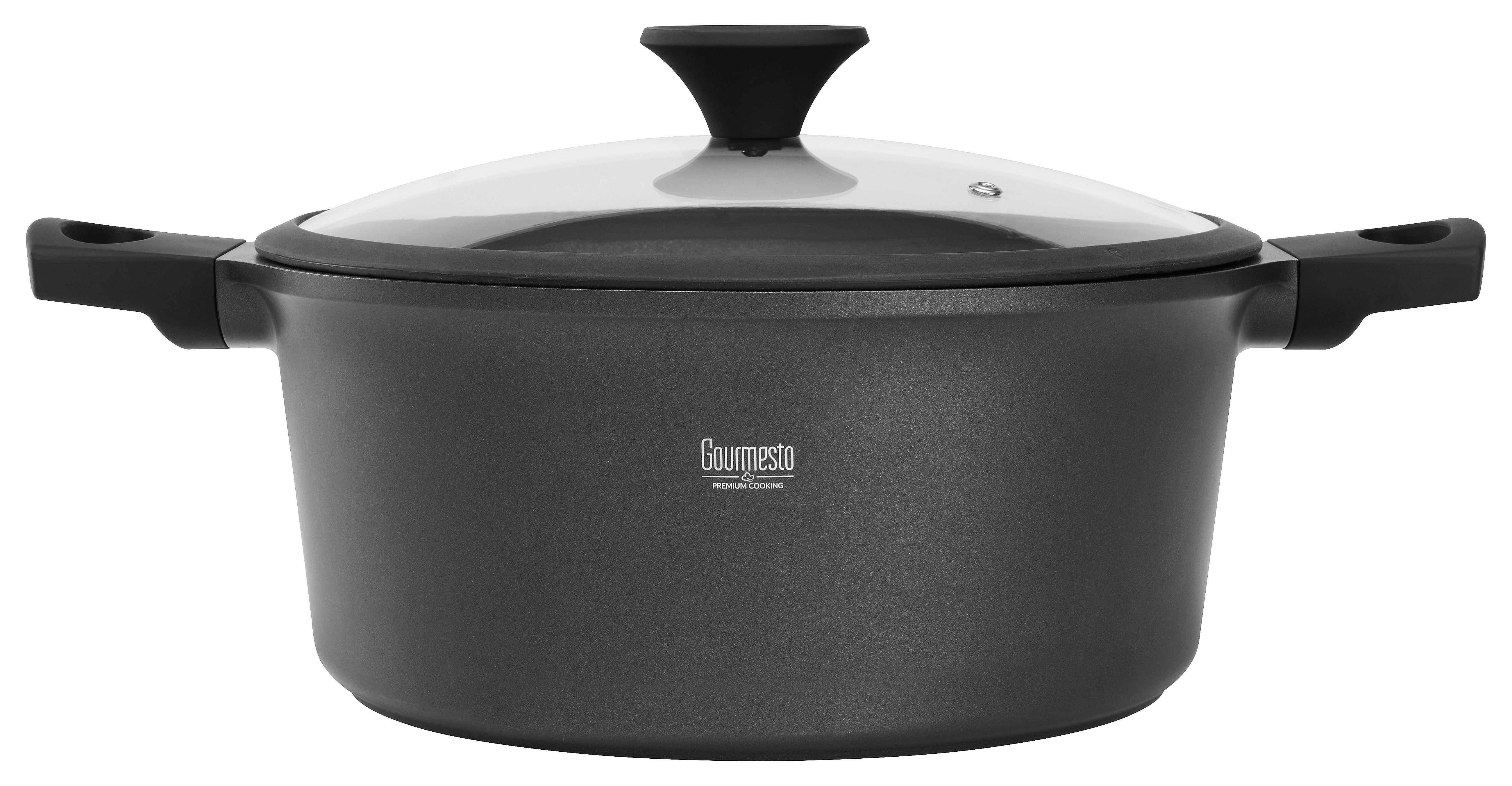 Kochtopf Black Line in Schwarz Ø  ca. 28cm - Klar/Schwarz, Konventionell, Glas/Kunststoff (28/12,8cm) - Gourmesto