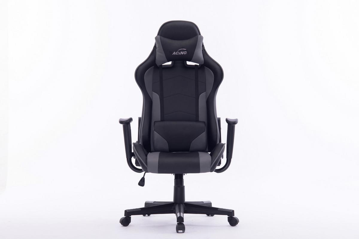 Gamingstuhl im Lederlook - Schwarz/Grau, Modern, Kunststoff/Textil (70,5/126-136/59cm) - Mömax