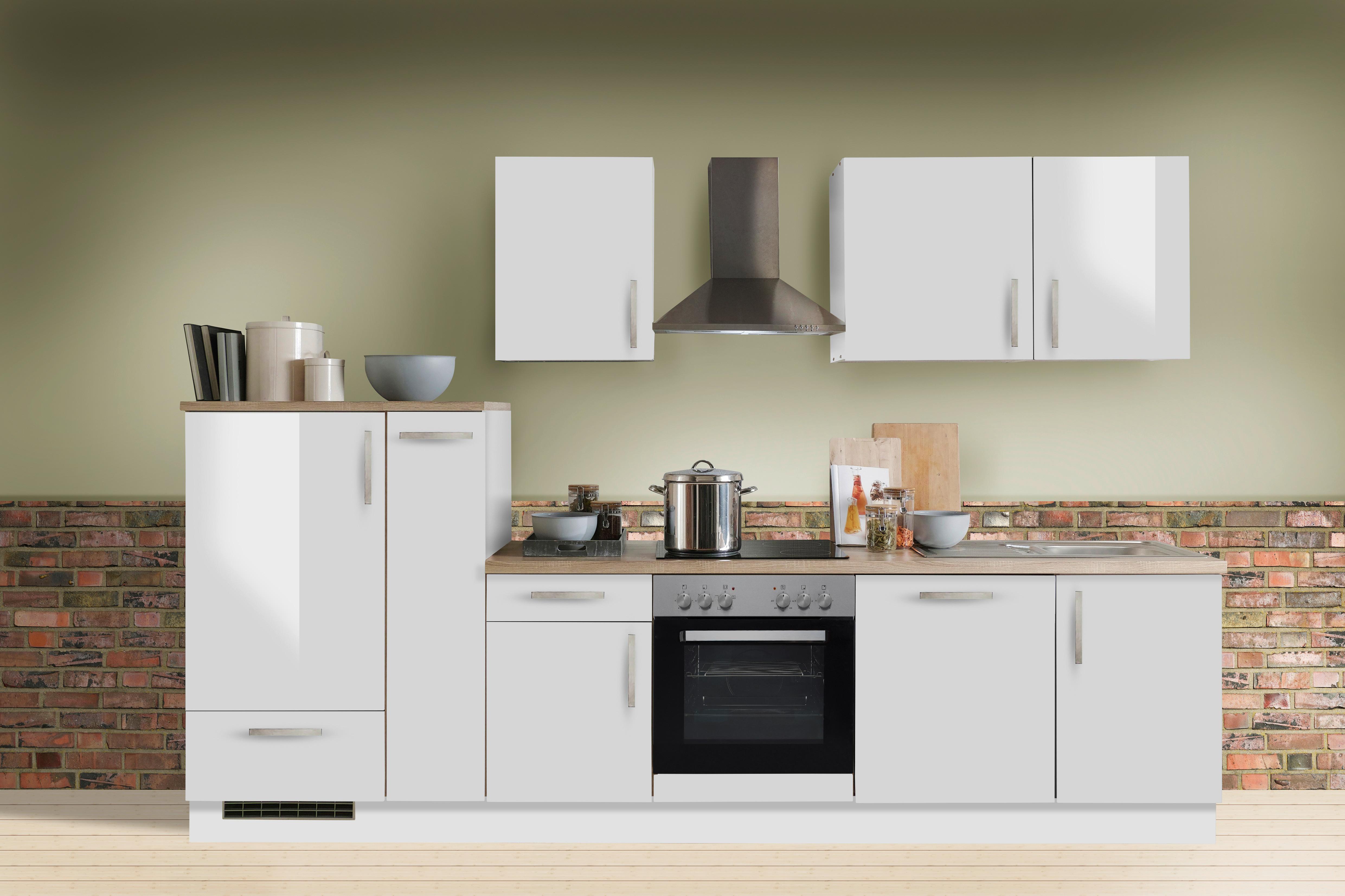 Küchenblock White-Premium Weiß Hochgl. B: ca. 310cm - Weiß Hochglanz/Silberfarben, KONVENTIONELL, Holzwerkstoff/Metall (310cm) - Menke