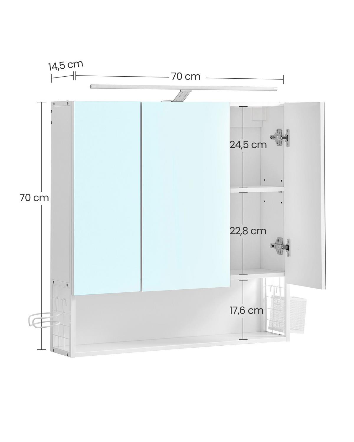 Spiegelschrank mit LED 3-türig ca. 70x70 cm Weiß - Trend, Glas/Holzwerkstoff (70/70/14.5cm) - MID.YOU