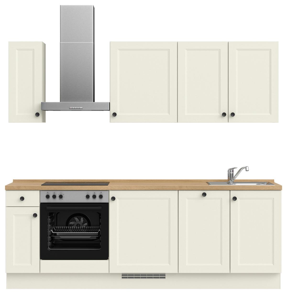 Küchenblock Cascada Low m. Geräten Weiß - Eichefarben/Schwarz, MODERN, Holzwerkstoff/Metall (240cm) - Nobilia