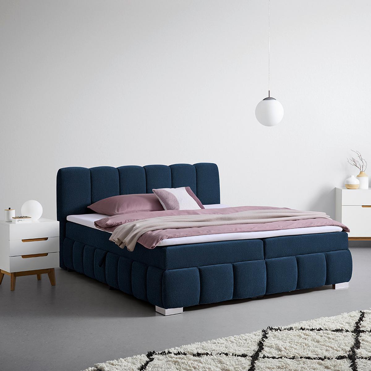 Boxbett Elaris Blau ca. 200x200cm - Blau/Chromfarben, KONVENTIONELL, Kunststoff/Textil (200/200cm) - Mömax