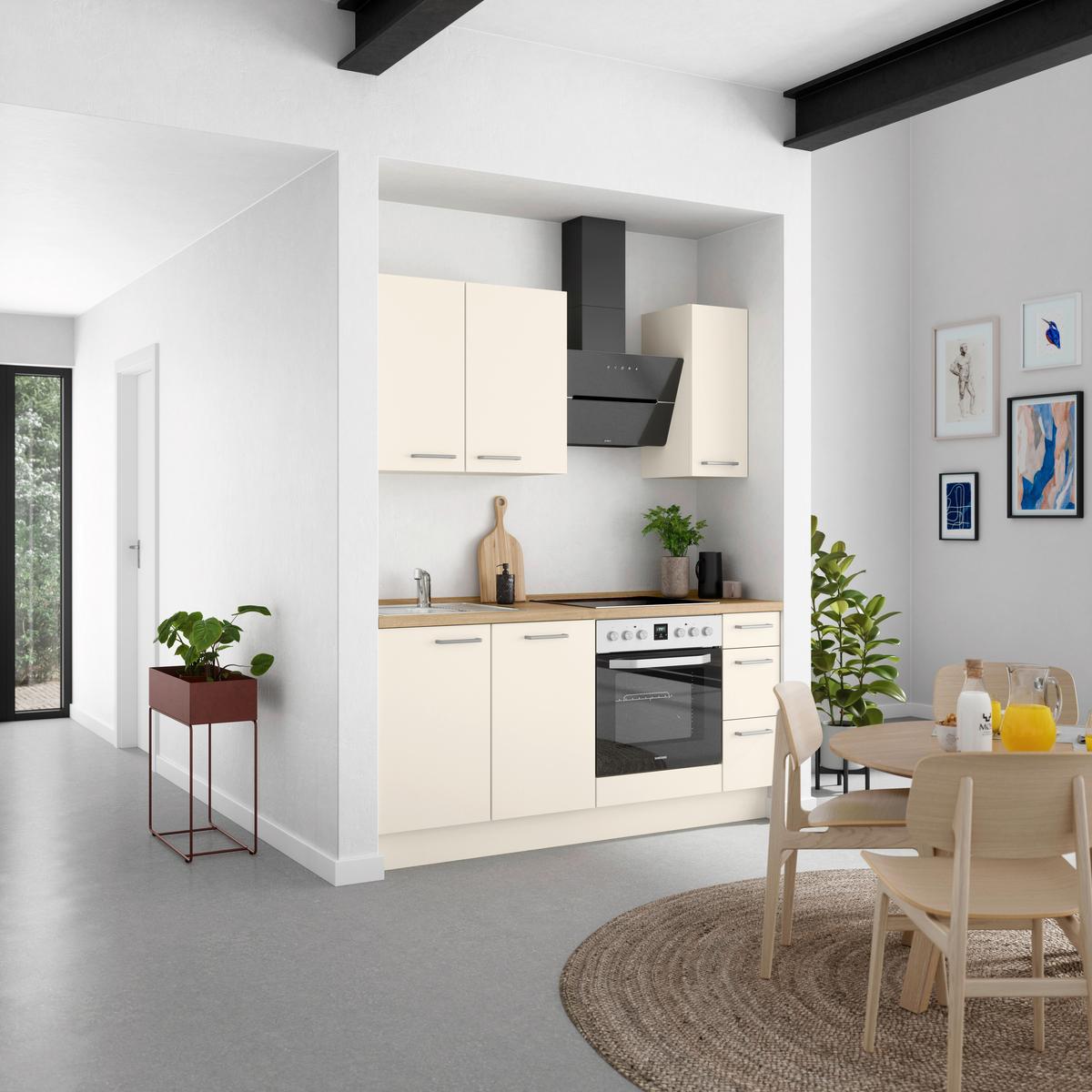 Küchenblock Touch High m. Geräten Magnolie - Edelstahlfarben/Eichefarben, MODERN, Holzwerkstoff/Metall (180cm) - Nobilia