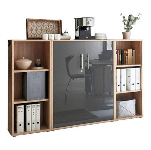 Aktenschrank Office Edition Sw Set 2 niedrig Eiche/Anthrazit - Anthrazit Hochglanz/Sonoma Eiche, MODERN, Holzwerkstoff (173/114/33cm) - MID.YOU