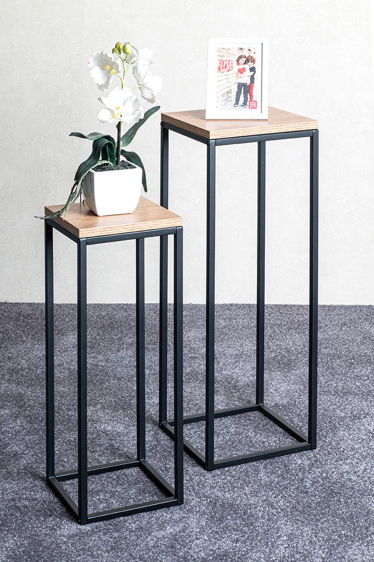 STOJAK NA KWIATY WATFORD L - kolor dębowy/czarny, Design, materiał drewnopochodny/metal (23/67/23cm)