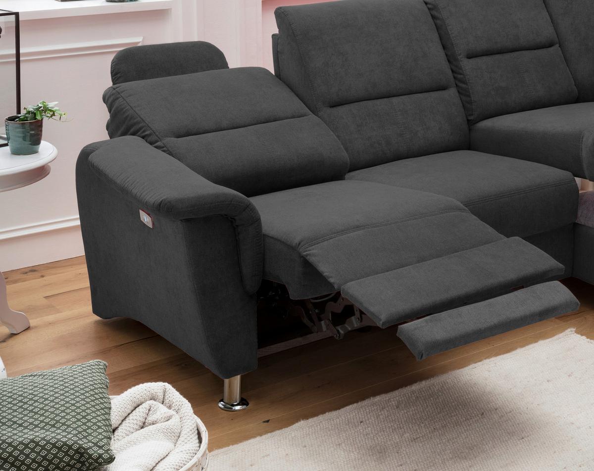 Wohnlandschaft Parole Schwarz Mikrofaser - Chromfarben/Schwarz, KONVENTIONELL, Textil/Metall (231/184cm) - Livetastic
