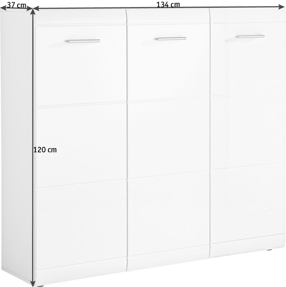 SZAFKA NA BUTY ADANA - kolor srebrny/biały, Design, materiał drewnopochodny/tworzywo sztuczne (134/120/36cm) - Carryhome