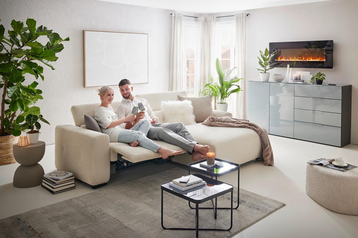 Canapé d'angle Bondico 255 Beige - beige/noir, Modern, métal/textile (255/170cm) - Mömax