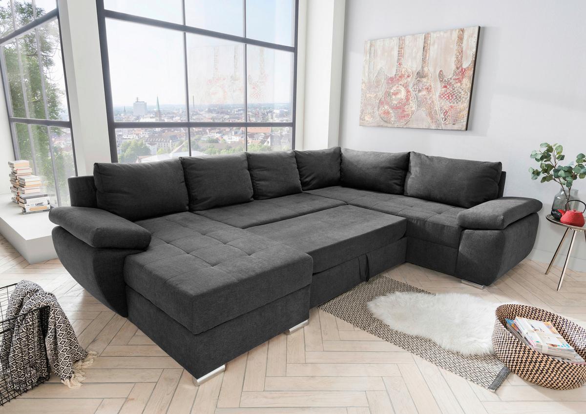 Sedežna Garnitura Terana, Antracit, Ležišče, Predal - barve kroma/srebrne barve, Konvencionalno, kovina/tekstil (157/305/219cm) - Premium Living