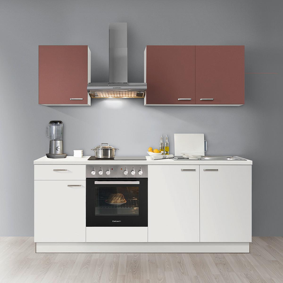 Küchenblock Win o. Geräte Weiß/Kaminrot - Edelstahlfarben/Rot, MODERN, Holzwerkstoff (200cm) - Express