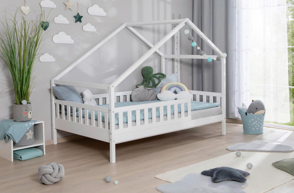 Hausbett Lou ca. 120x200 cm Holz Weiß - Naturfarben/Weiß, MODERN, Holz/Textil (120/200cm) - MID.YOU