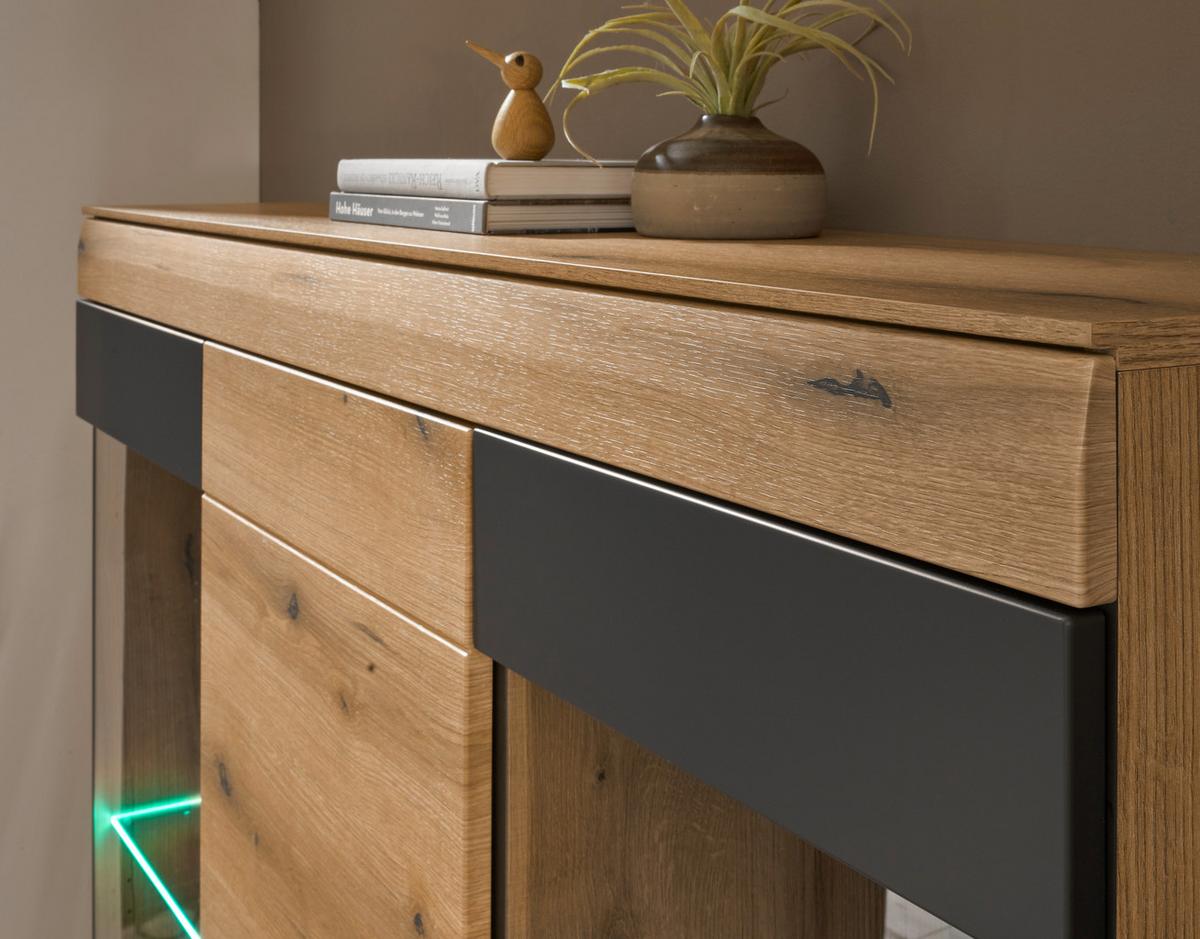 WOHNWAND SOLETO - Eichefarben/Graphitfarben, Design, Glas/Holzwerkstoff - MID.YOU