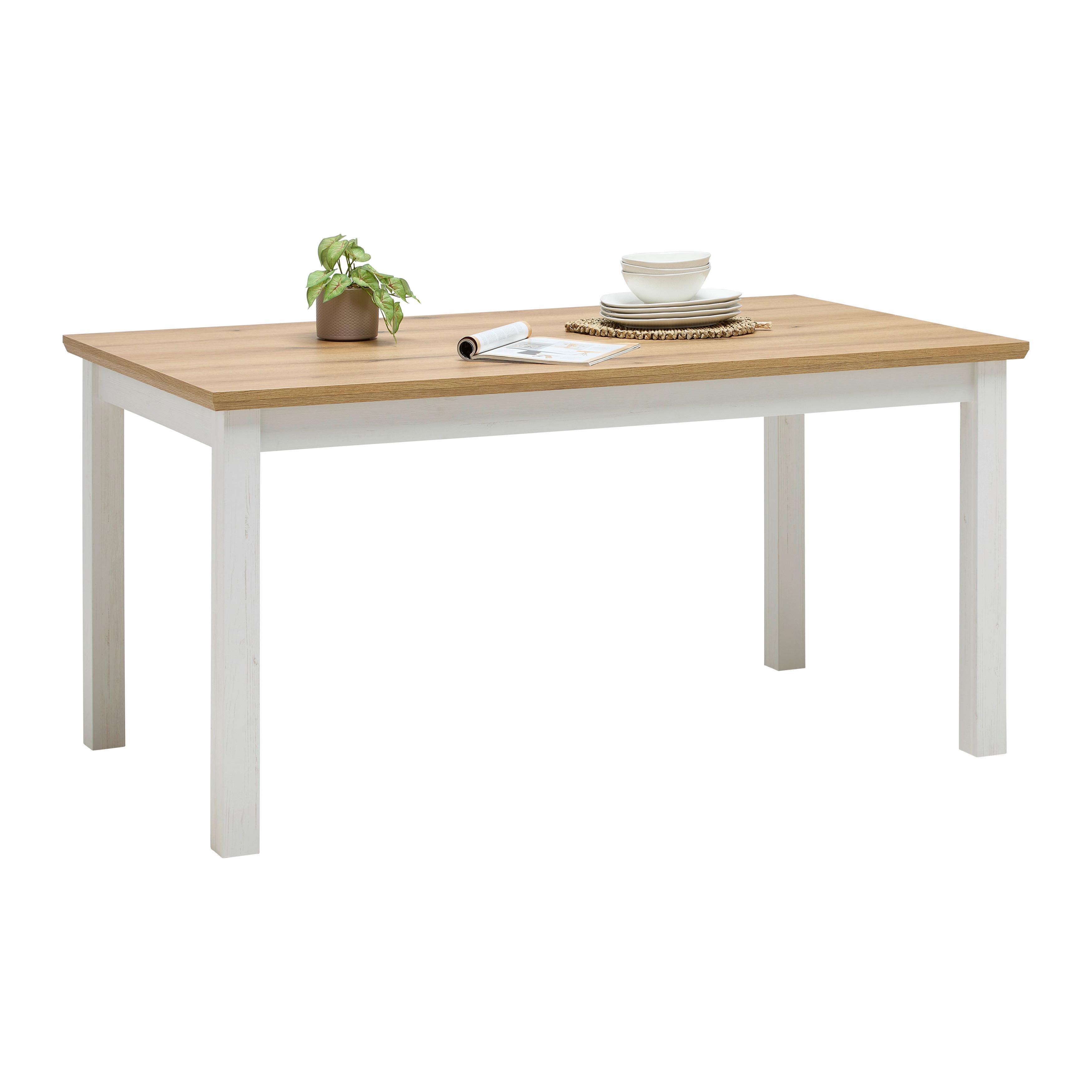 Esstisch Korsika Eichefarben/Weiß - Eichefarben/Weiß, ROMANTIK / LANDHAUS, Holzwerkstoff (160/76/90cm) - Mömax