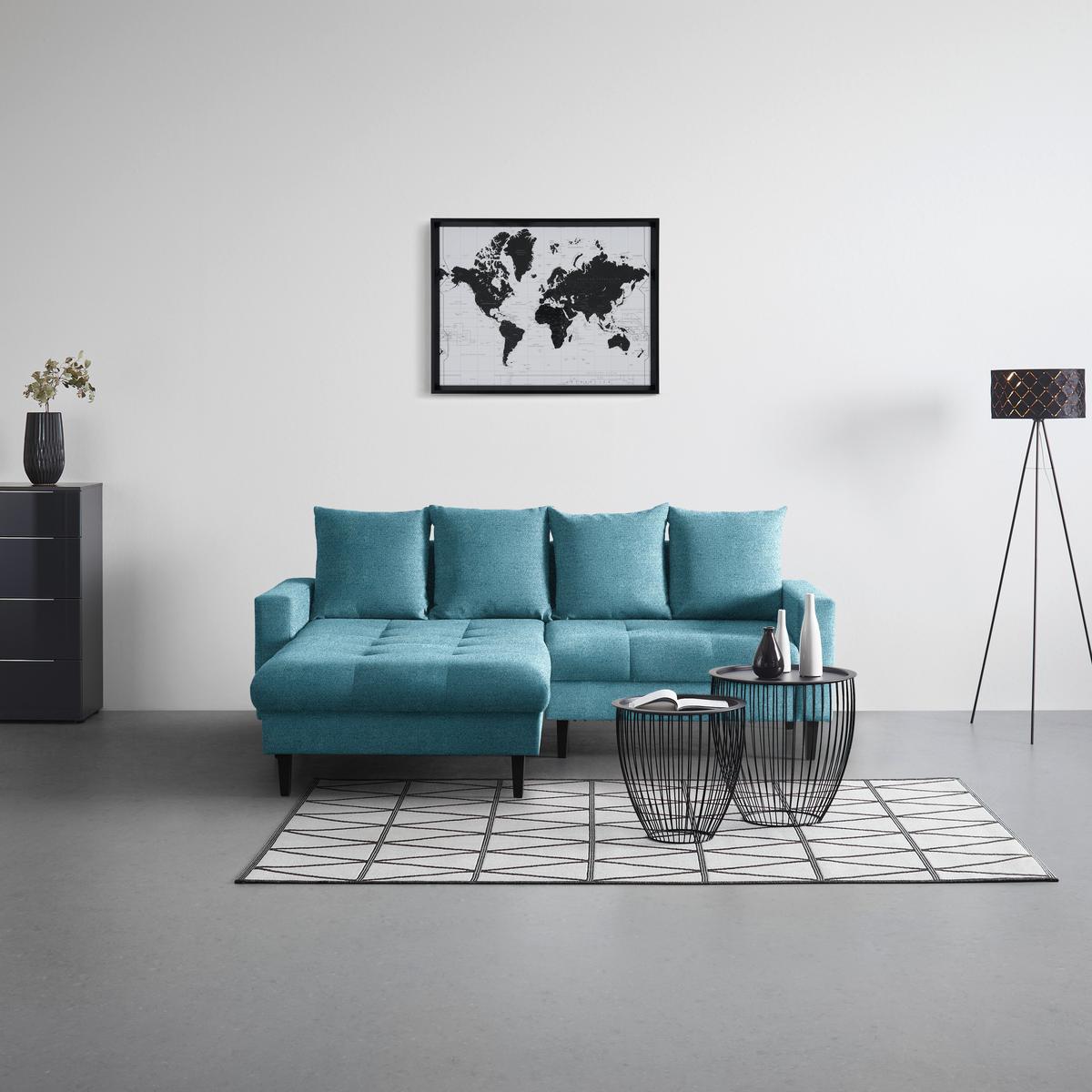 Ecksofa Boston Blau - Blau/Schwarz, KONVENTIONELL, Holz/Textil (215/92/160cm) - Based
