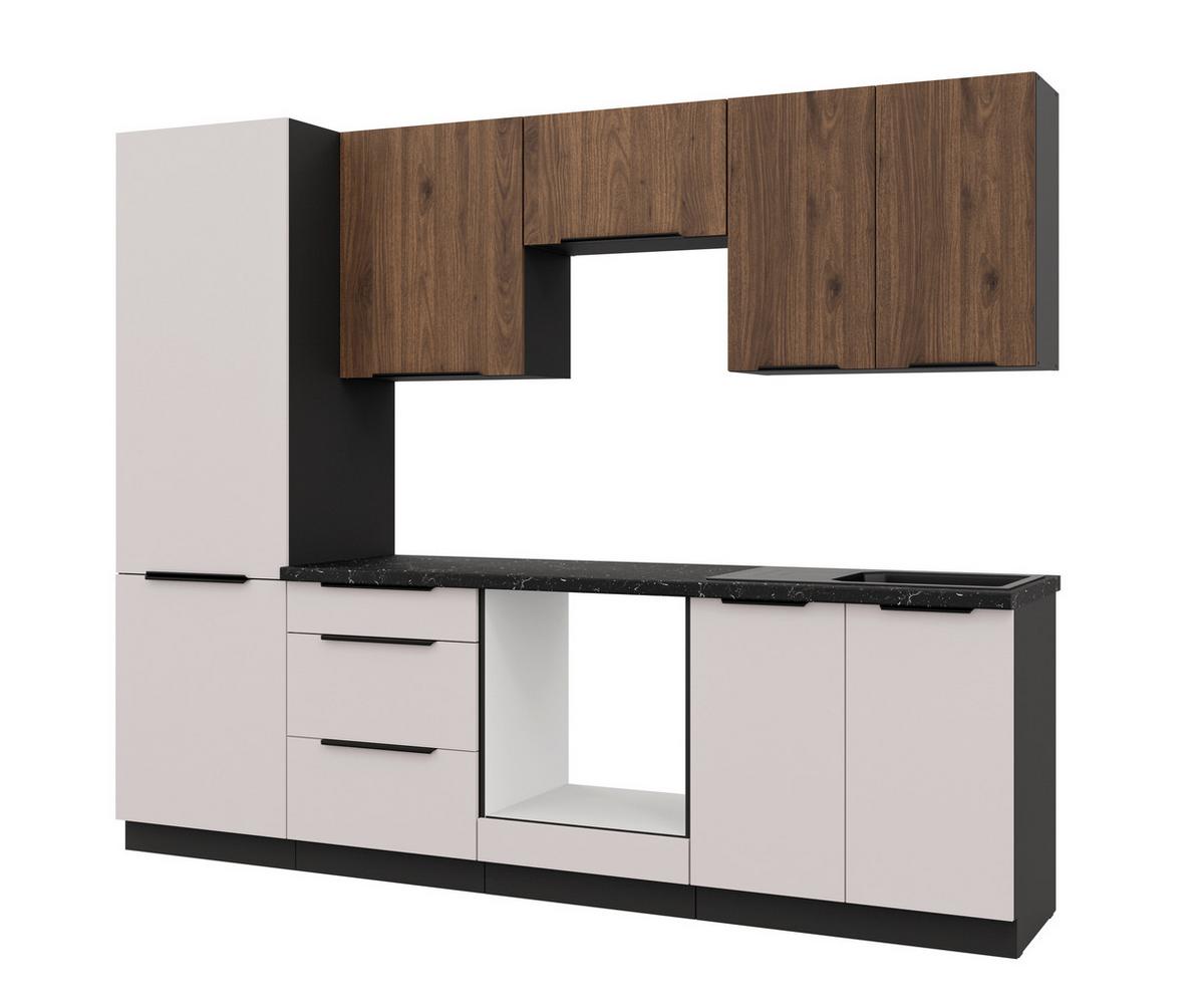 Bucatarie fara electrocasnice ARONA/MONZA - cașmir/culoare lemn de nuc, Modern, material pe bază de lemn (260/210/60cm) - Modern Living