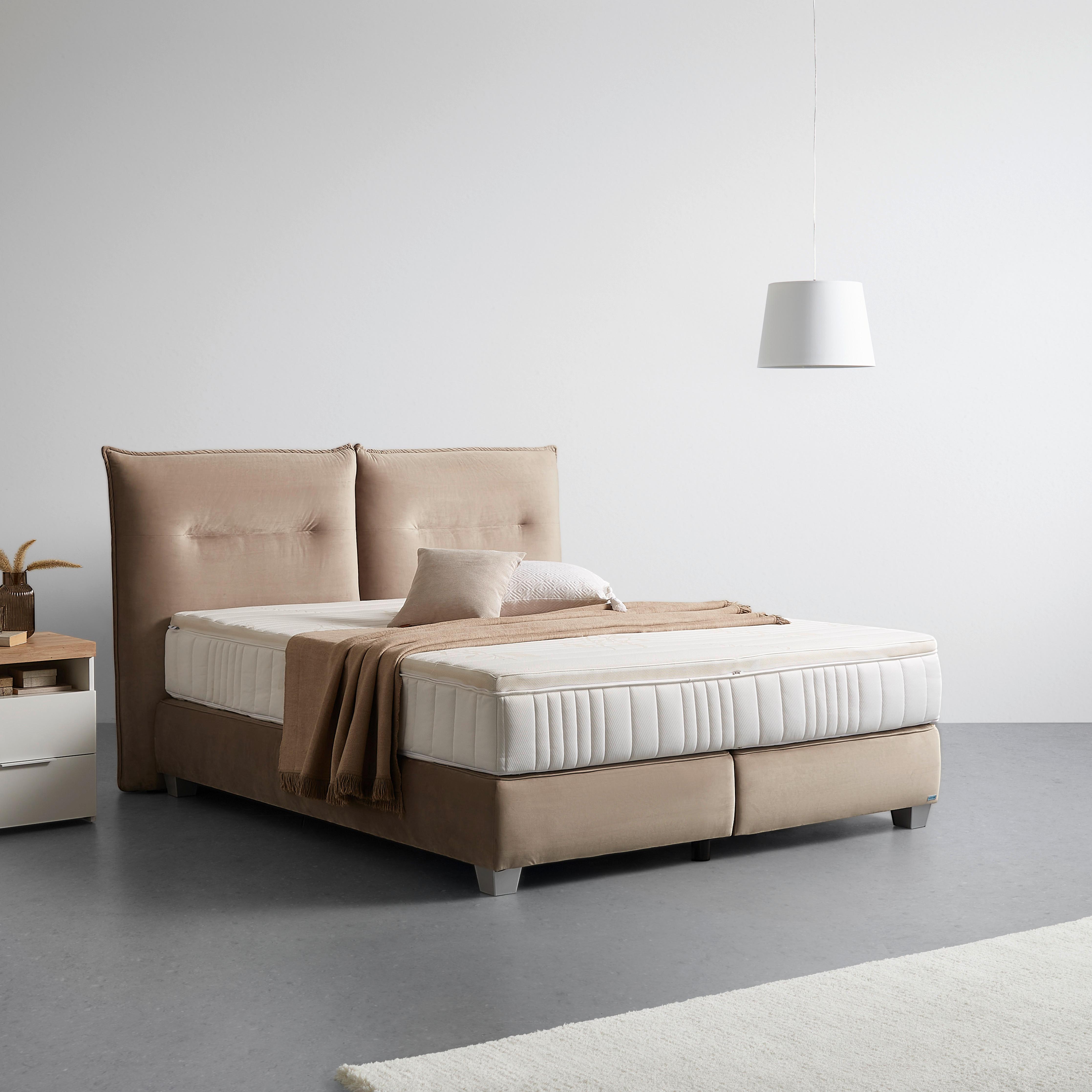 Boxspringbett Fog in Beige ca. 180x200cm - Beige/Silberfarben, LIFESTYLE, Holz/Holzwerkstoff (180/200cm) - Premium Living