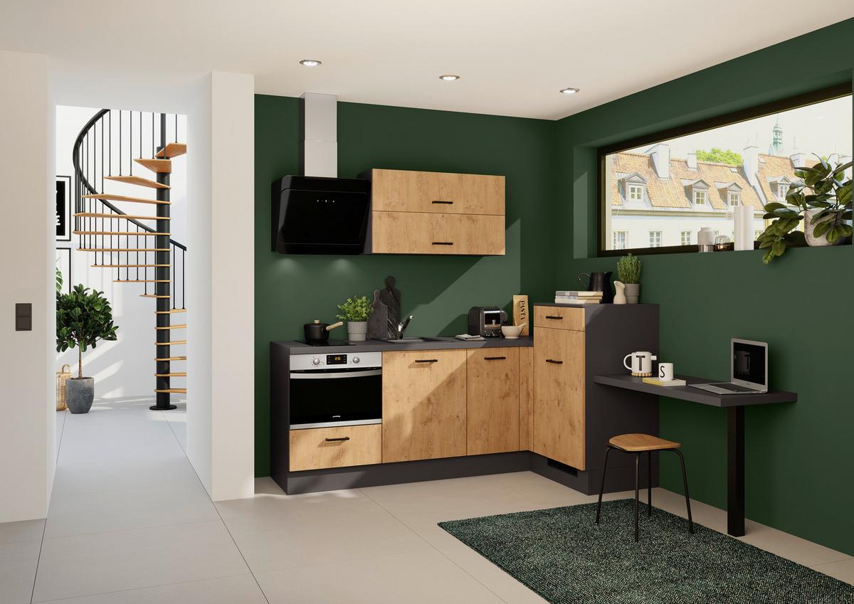 Eckküche IBZ ohne Geräte ca. 225x241 cm Eichefarben - Eichefarben/Dunkelgrau, Design, Holzwerkstoff/Metall (225/241cm) - Impuls