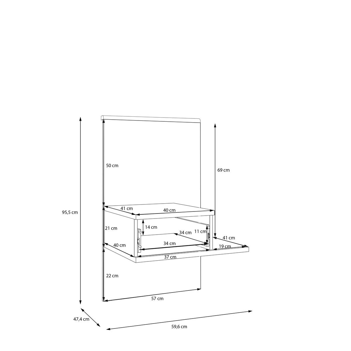 Noćni Ormarić Bellevue - siva/boje hrasta, Konvencionalno, drvni materijal/plastika (57,3/95,5/47,4cm) - Modern Living