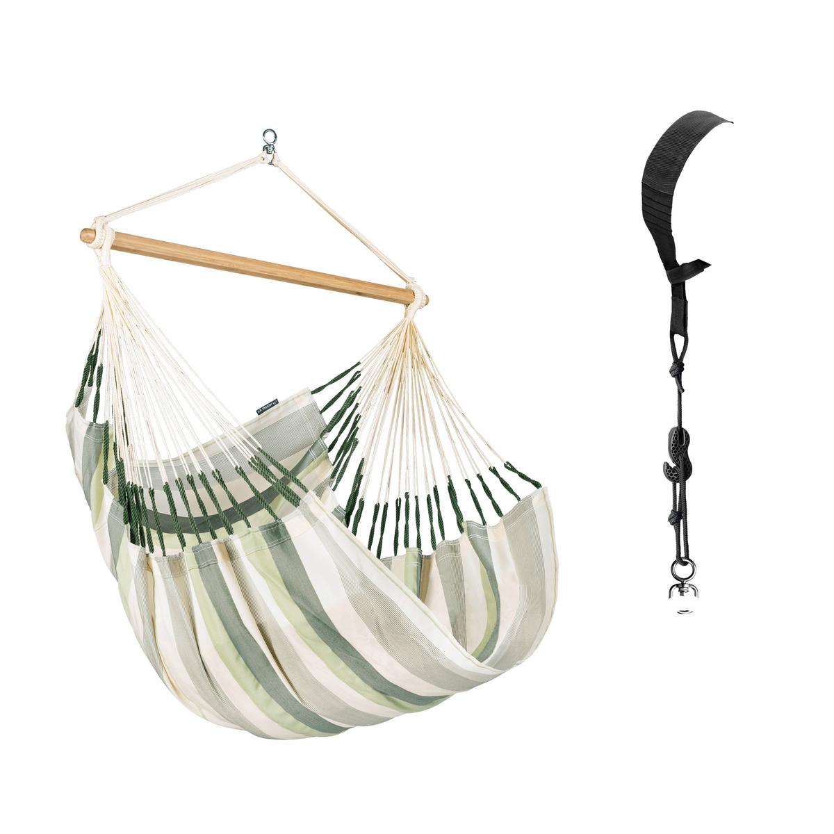Hängesessel Comfort Hammock Chair Outdoor Weiß/Grün/Grau - Hellgrau/Weiß, KONVENTIONELL, Holz/Textil (110/160/180cm) - La Siesta