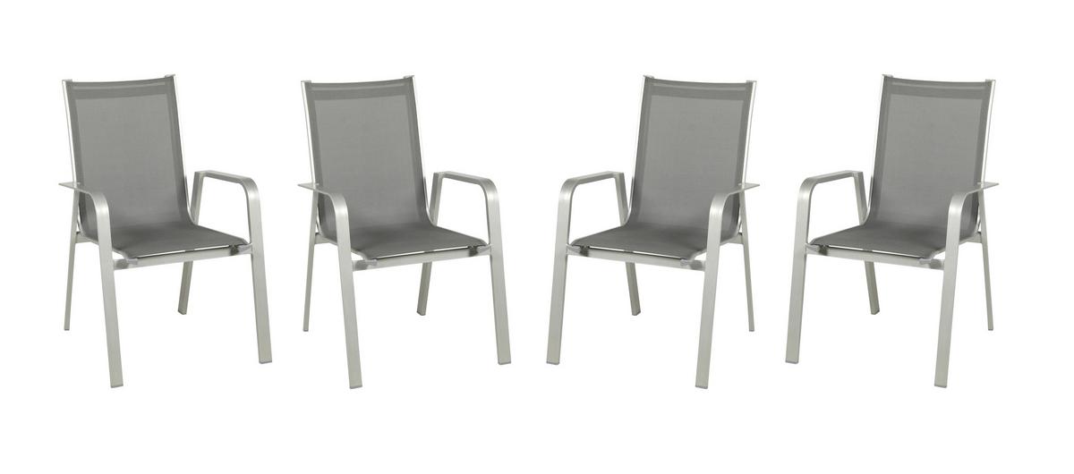 Gartensessel-Set 4tlg. stapelbar Urban Aluminium - Platinfarben/Graphitfarben, Basics, Textil/Metall (69/97/62cm) - Acamp