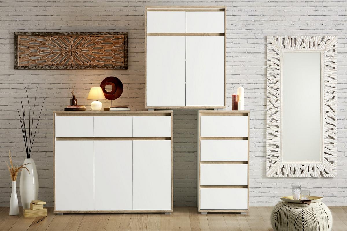 Comodă Pluto - stejar Sonoma/alb, Modern, material pe bază de lemn (118/103/48cm) - Modern Living