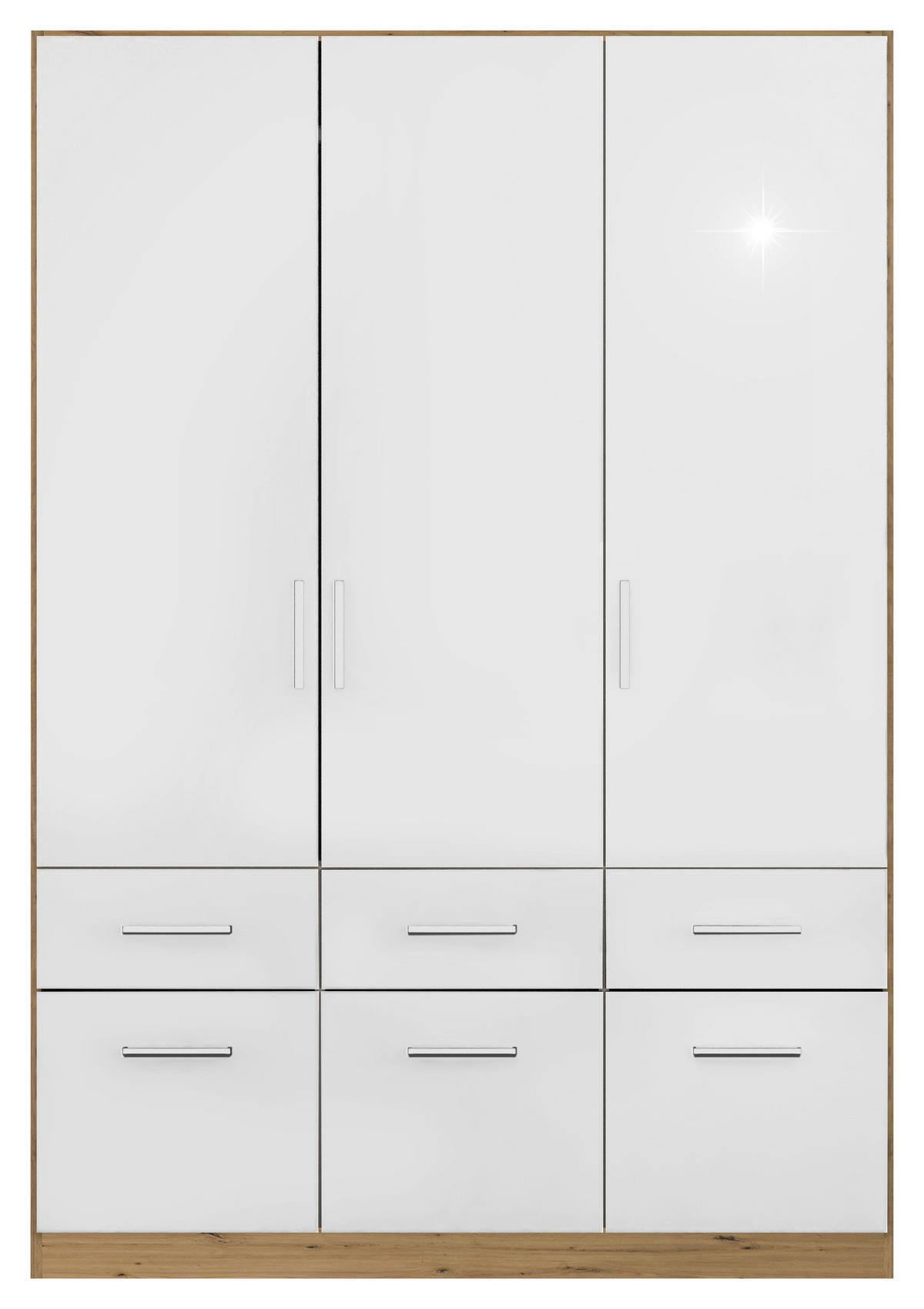 Ormar S Klasičnim Vratima Berlin - hrast Artisan/bijela visoki sjaj, Moderno, drvni materijal/plastika (136/210/54cm) - Modern Living