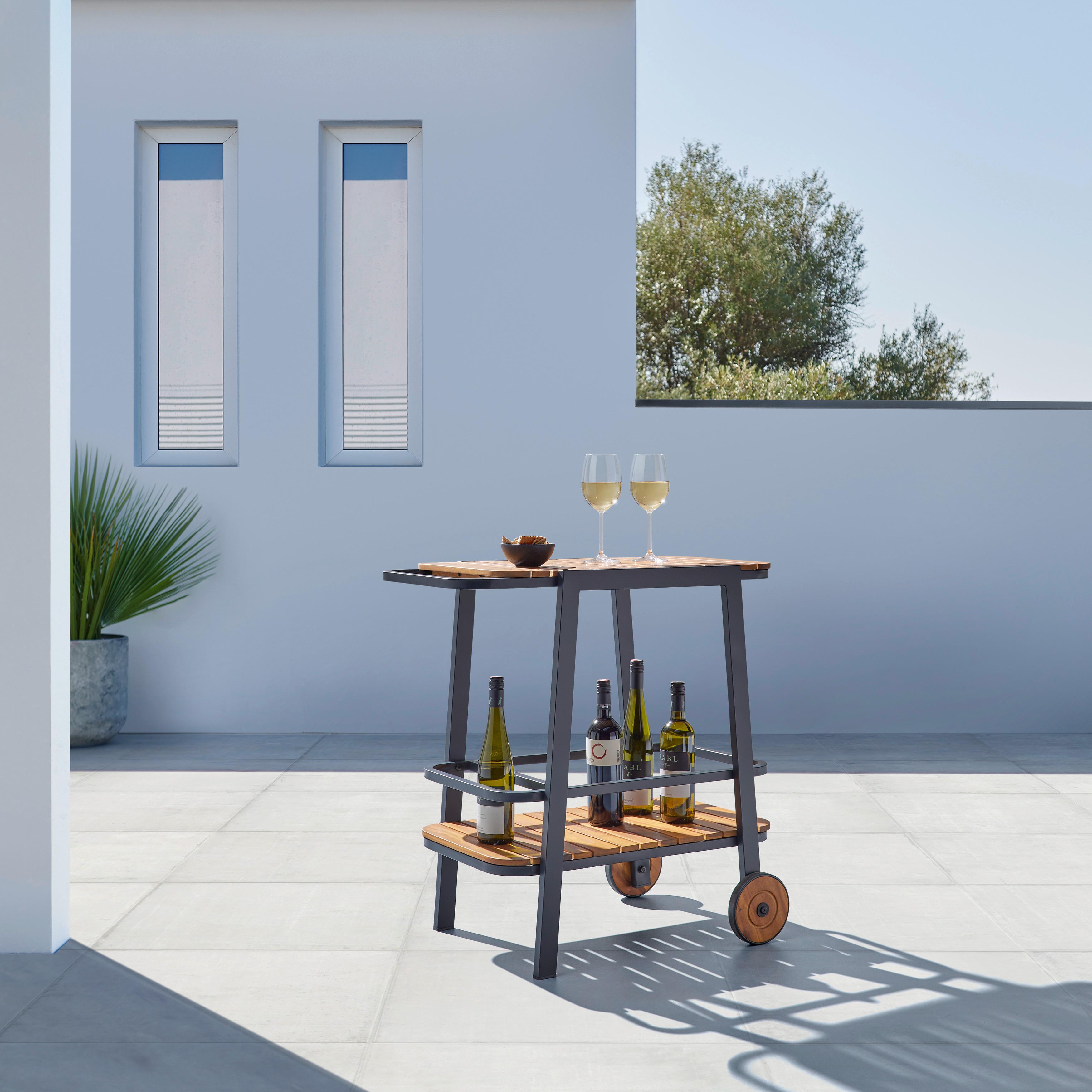 Servierwagen Marlo Schwarz Akazie/Aluminium - Schwarz, MODERN, Holz/Metall (76/77/49cm) - Bessagi Garden