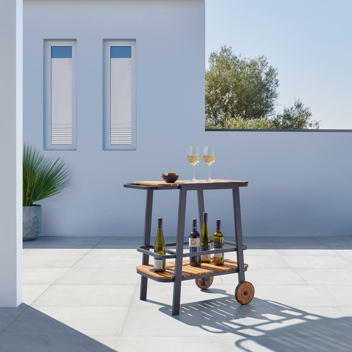 Servierwagen Marlo Schwarz Akazie/Aluminium - Schwarz, MODERN, Holz/Metall (76/77/49cm) - Bessagi Garden
