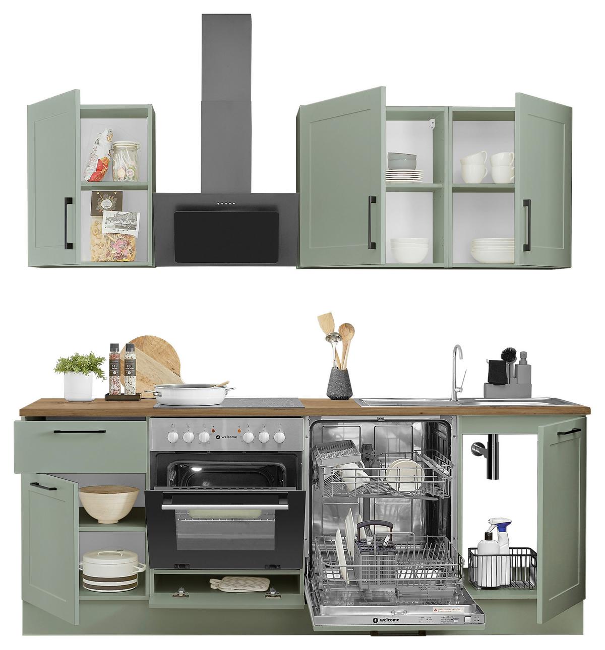 Konyhablokk Gépek Nélkül Marseille Z 220 Green2 - fekete/Artisan tölgy, Design, faalapú anyag/fém (220cm) - MID.YOU