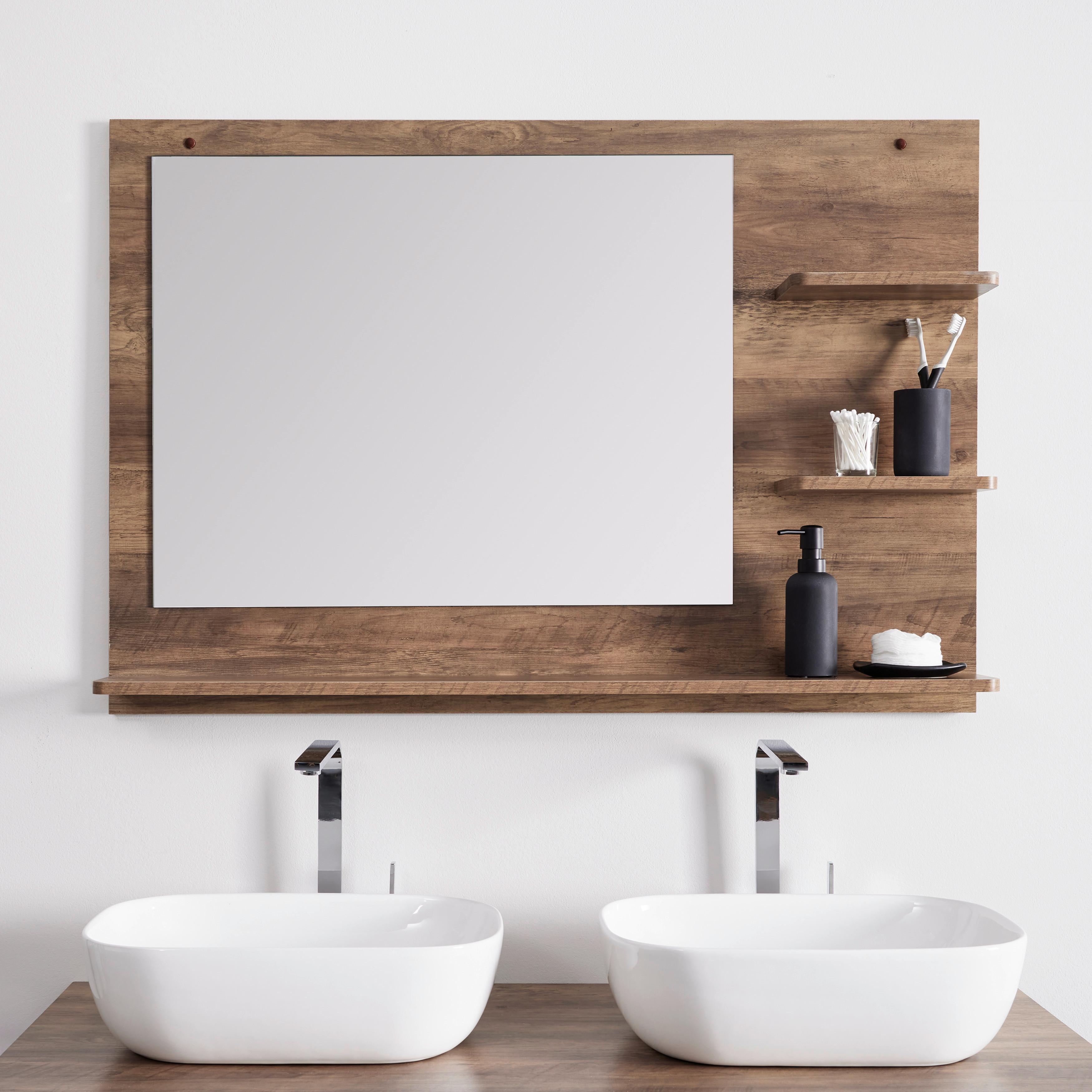 Badezimmerspiegel Dell Naturfarben - Naturfarben, MODERN, Glas/Holzwerkstoff (110/75/15cm) - Bessagi Home