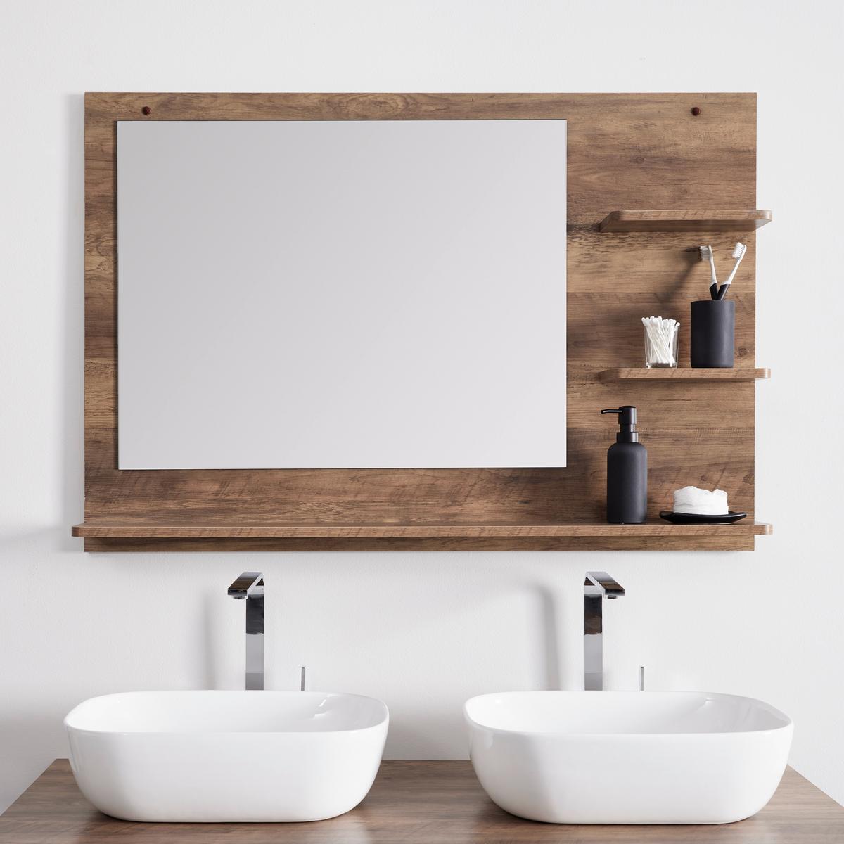 Badezimmerspiegel Dell Naturfarben - Naturfarben, MODERN, Glas/Holzwerkstoff (110/75/15cm) - Bessagi Home