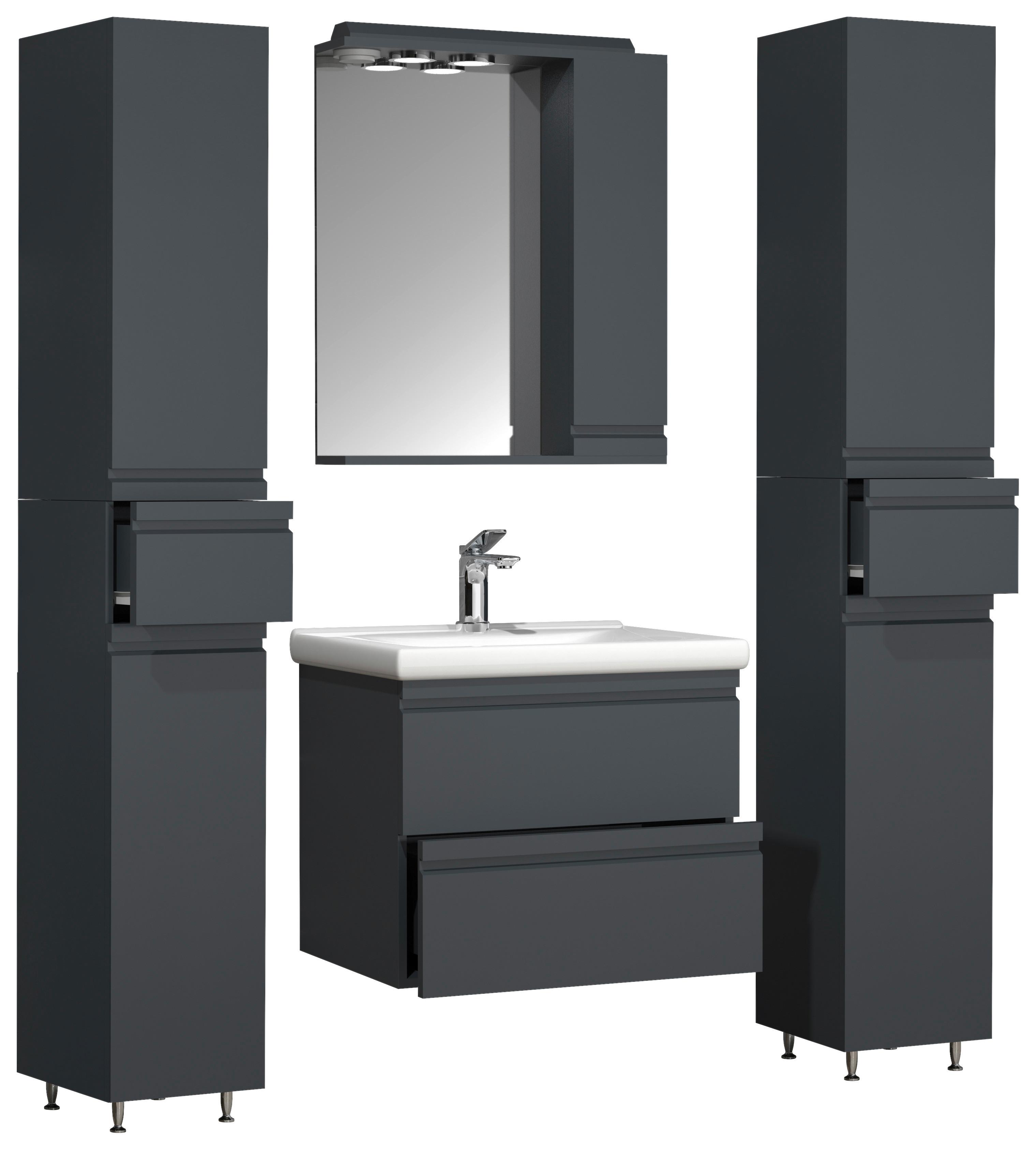 Kopalnica Silora L, Antracit - bela/antracit, Moderno, steklo/leseni material (120cm) - MID.YOU