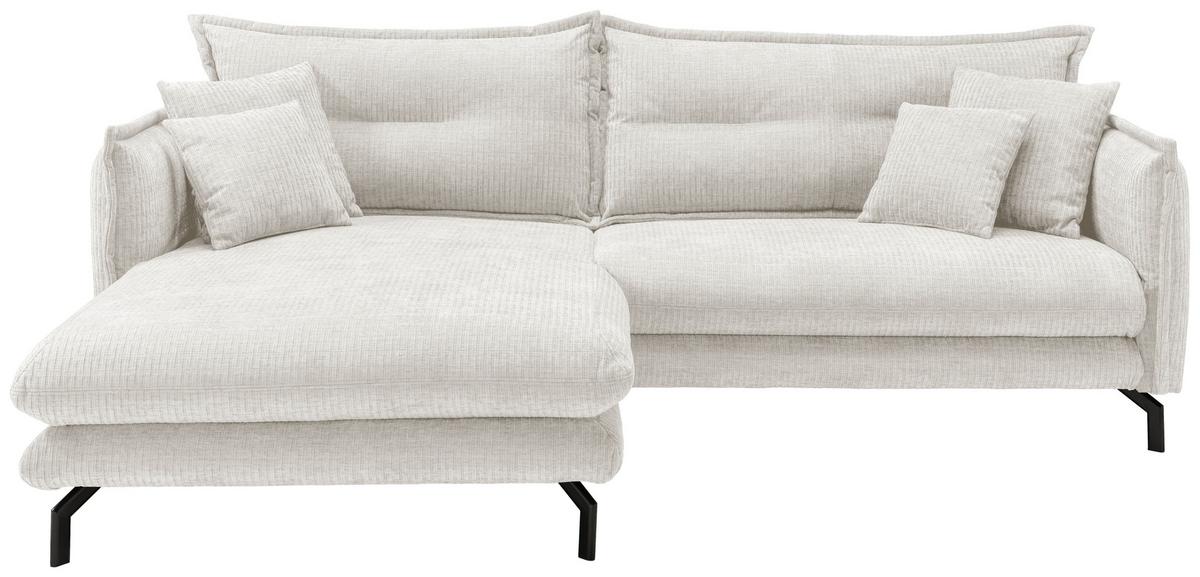 Ecksofa Lava Weiß Velours - Creme/Schwarz, Design, Textil/Metall (180/255cm) - Livetastic