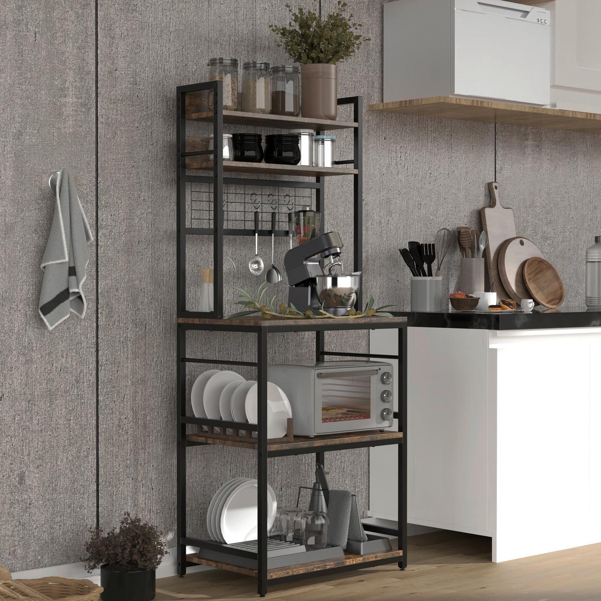 Küchenregal Kolari ca. 60x150 cm Schwarz/Eiche - Eichefarben/Schwarz, Design, Holzwerkstoff/Metall (60/150/40cm) - MID.YOU