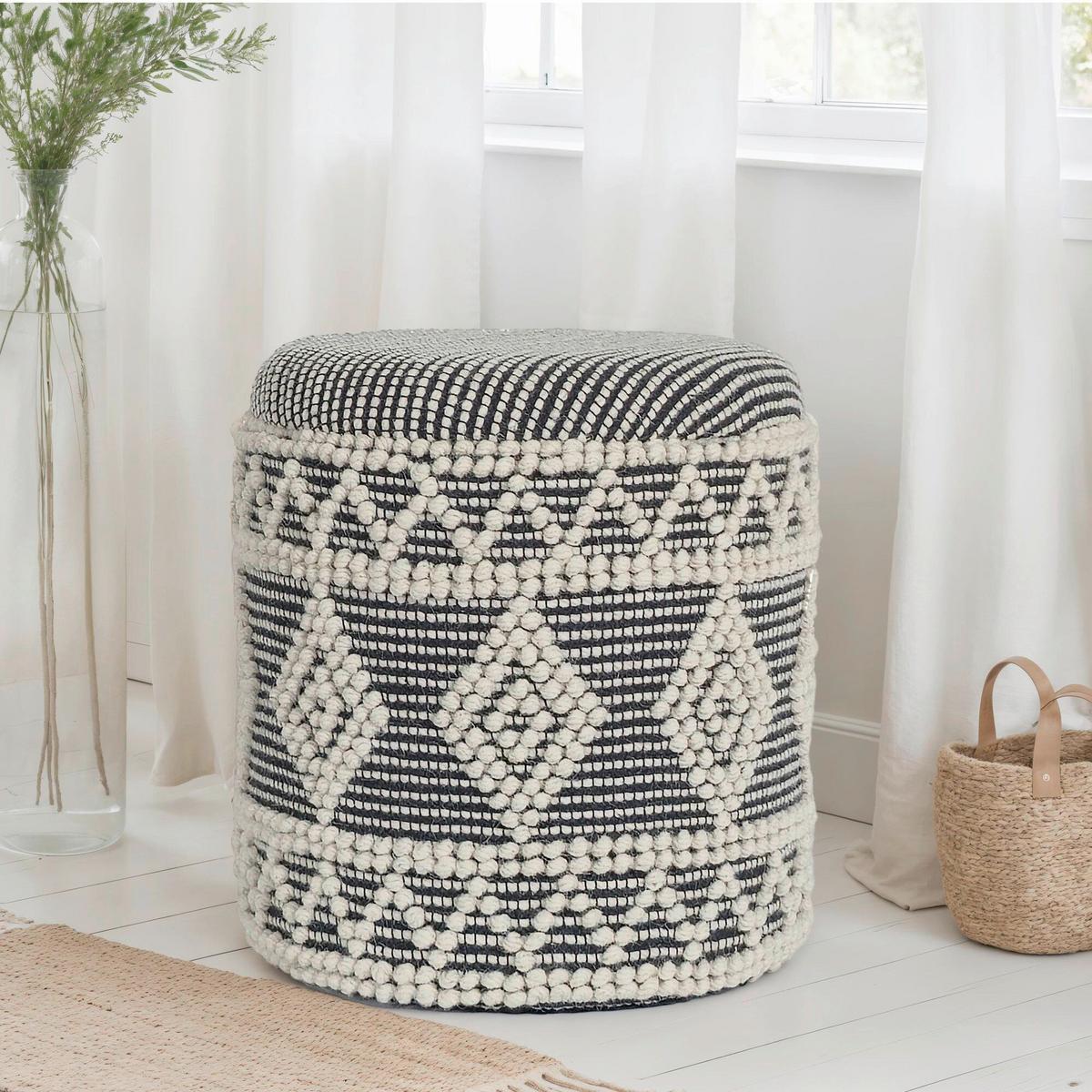 HOCKER SITZHOCKER WOLLE - Creme/Schwarz, Design, Textil (40/45/40cm) - MID.YOU