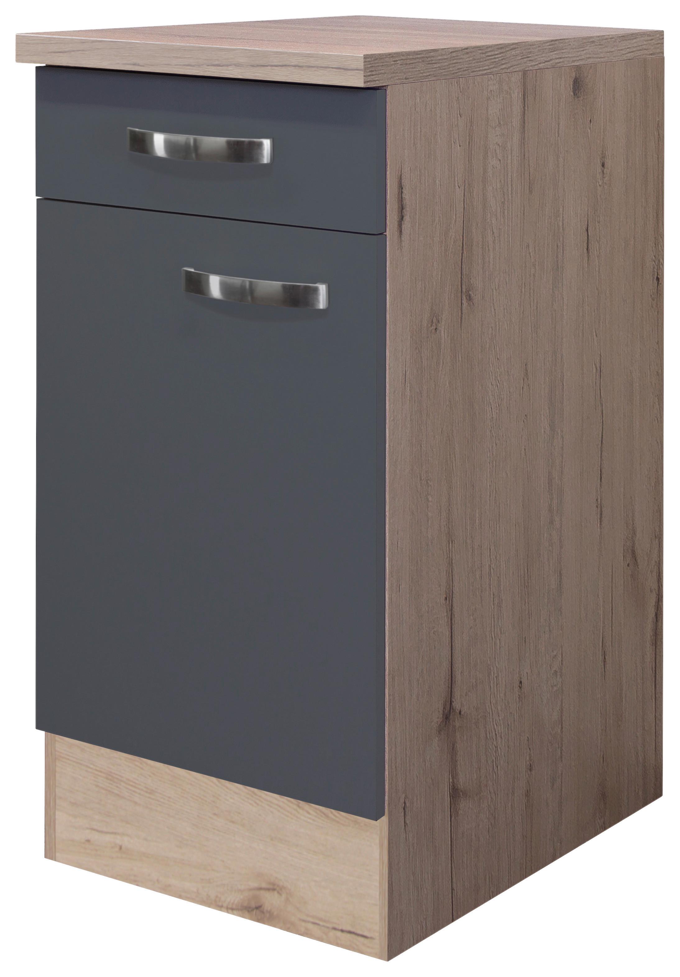 Küchenunterschrank Shadwo ca. 40x85x60 cm Grau/Eiche - Edelstahlfarben/Dunkelgrau, MODERN, Holzwerkstoff/Metall (40/85/60cm) - FlexWell