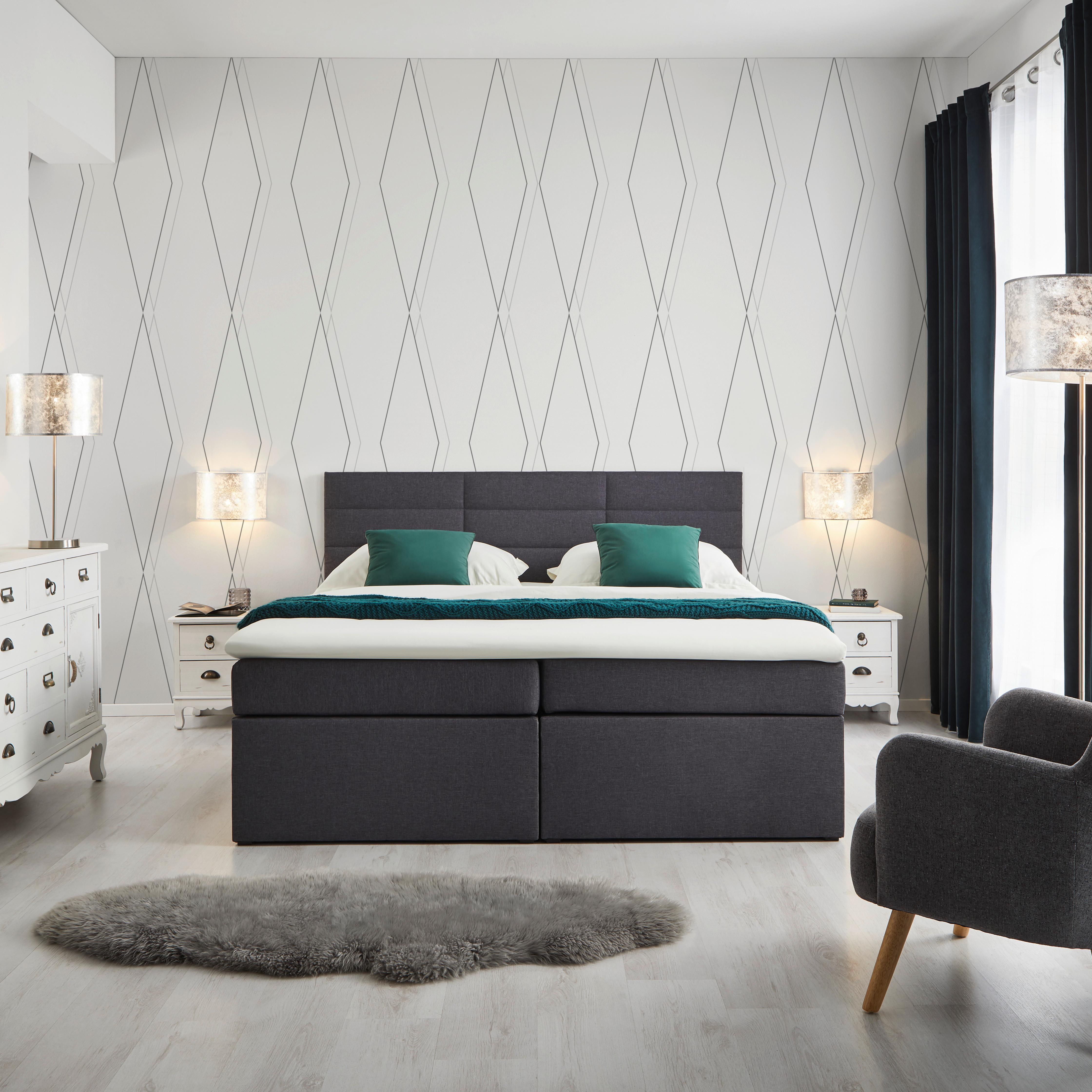 Boxspringbett LISA dunkelgrau ca. 180x200 cm inkl. Topper - Dunkelgrau, Modern, Holz/Textil (180/200cm) - Bessagi Home