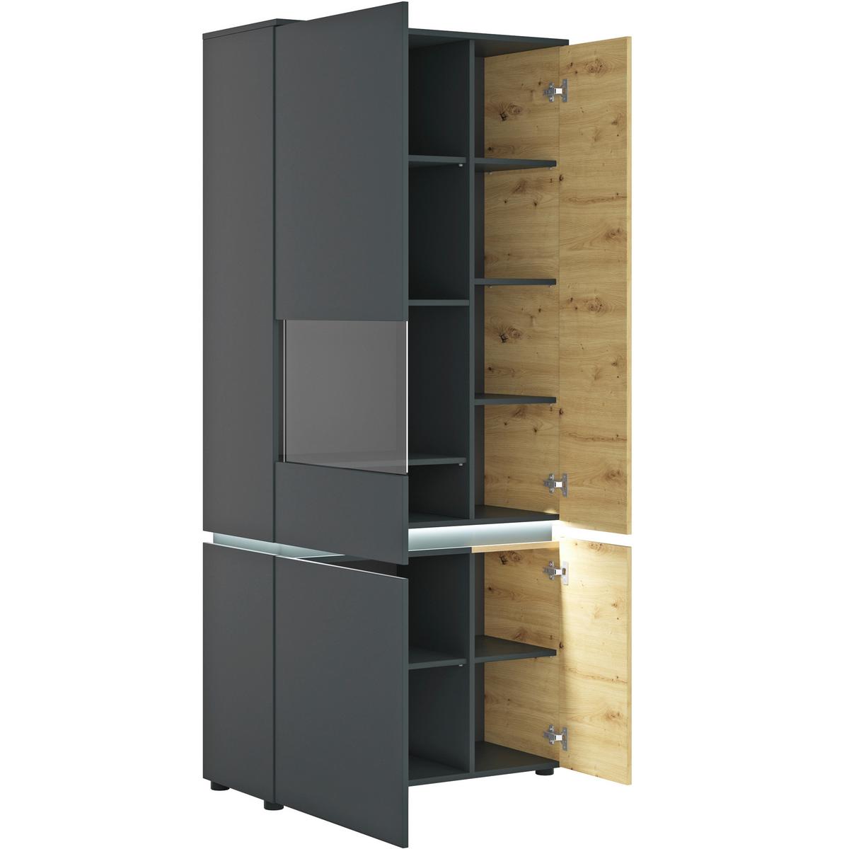 Vitrina Luci - siva/zelena, Trend, staklo/drvni materijal (90,4/199/40cm) - Modern Living