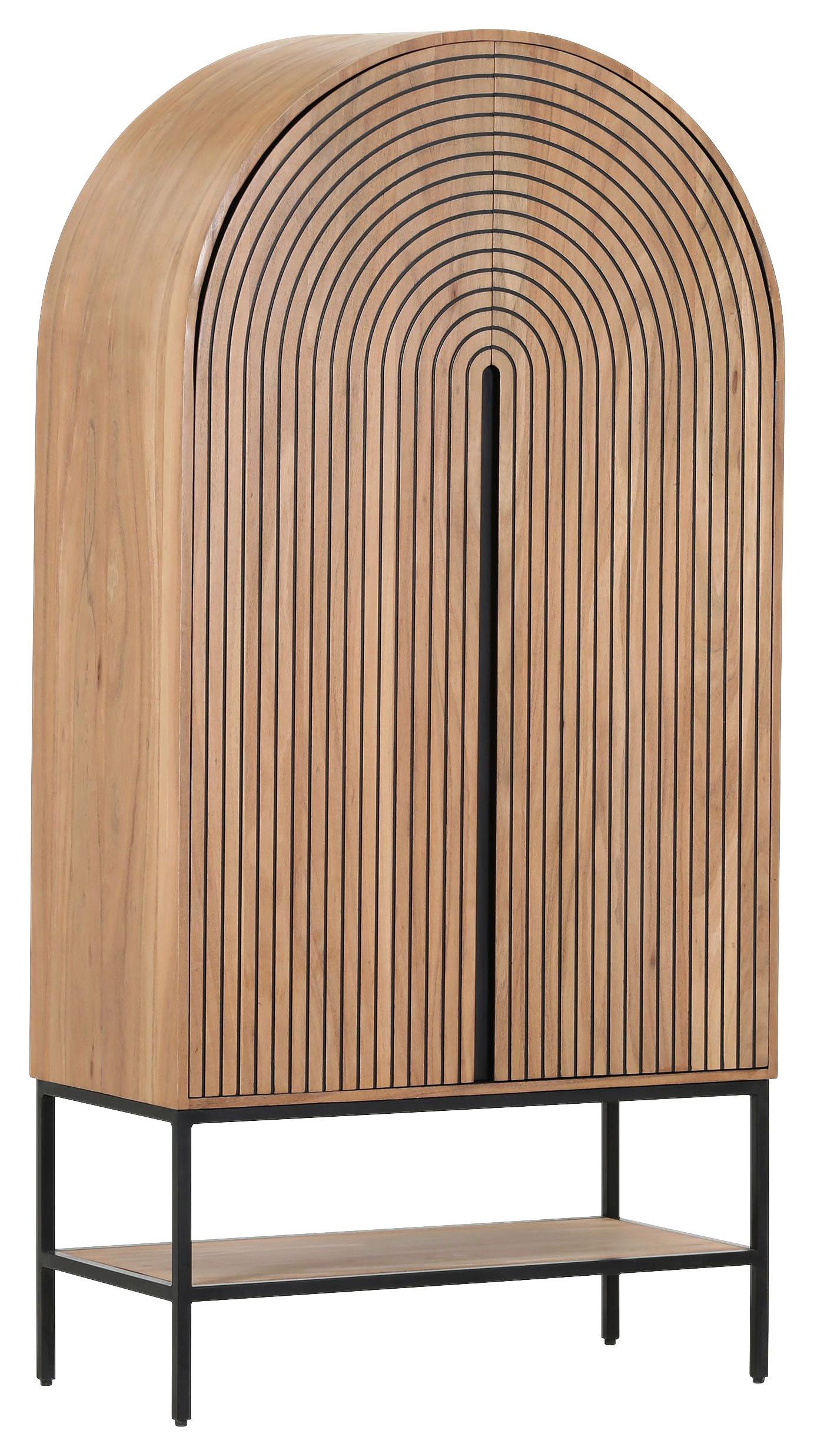 Highboard Koda Rundbogen Akazie Echtholzfurnier - Schwarz/Braun, MODERN, Holz/Holzwerkstoff (90/180/42cm) - Mömax