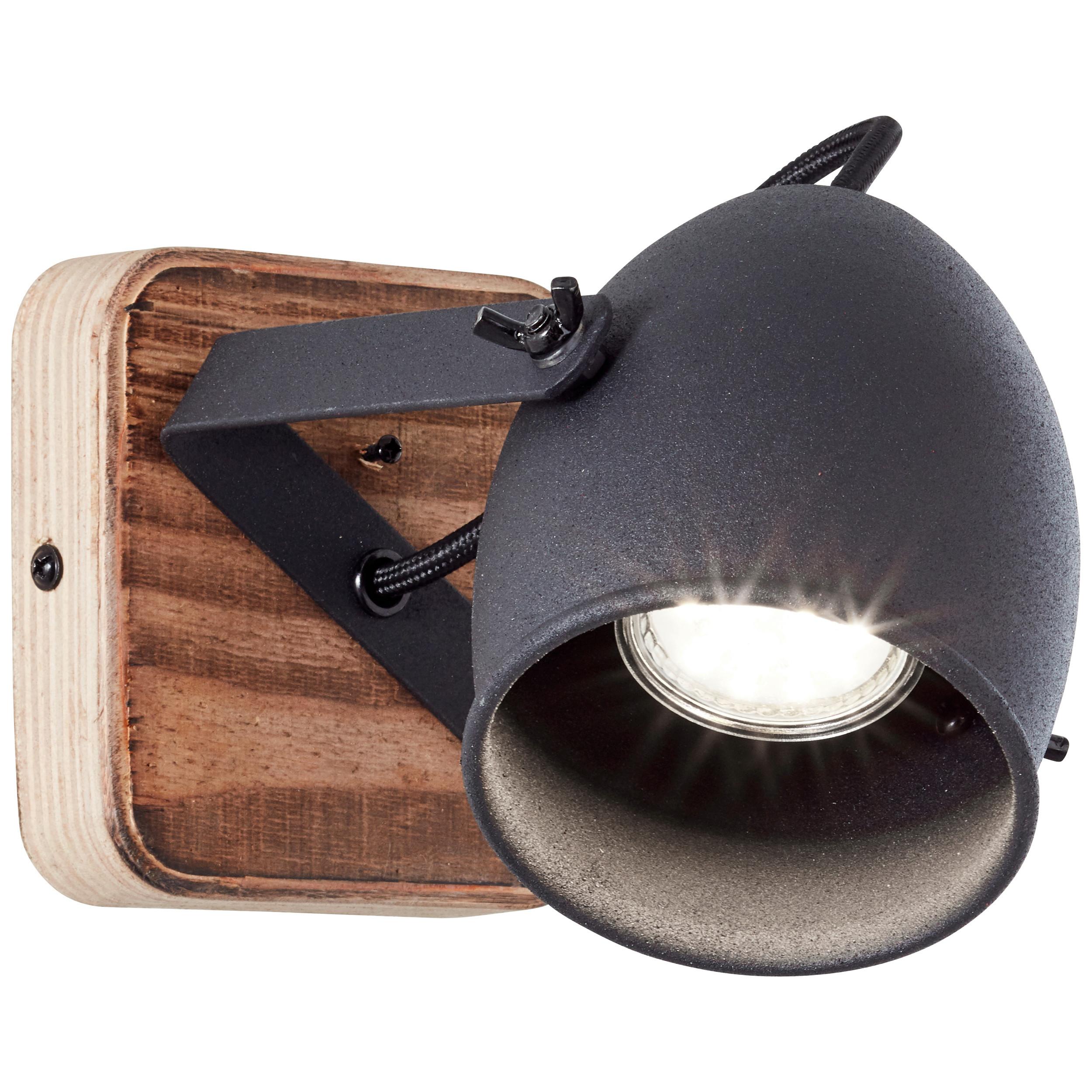 Strahler Crowton Schwarz/Hellbraun max. 6 Watt - Hellbraun/Schwarz, Natur, Holz/Metall (13/12cm) - Brilliant