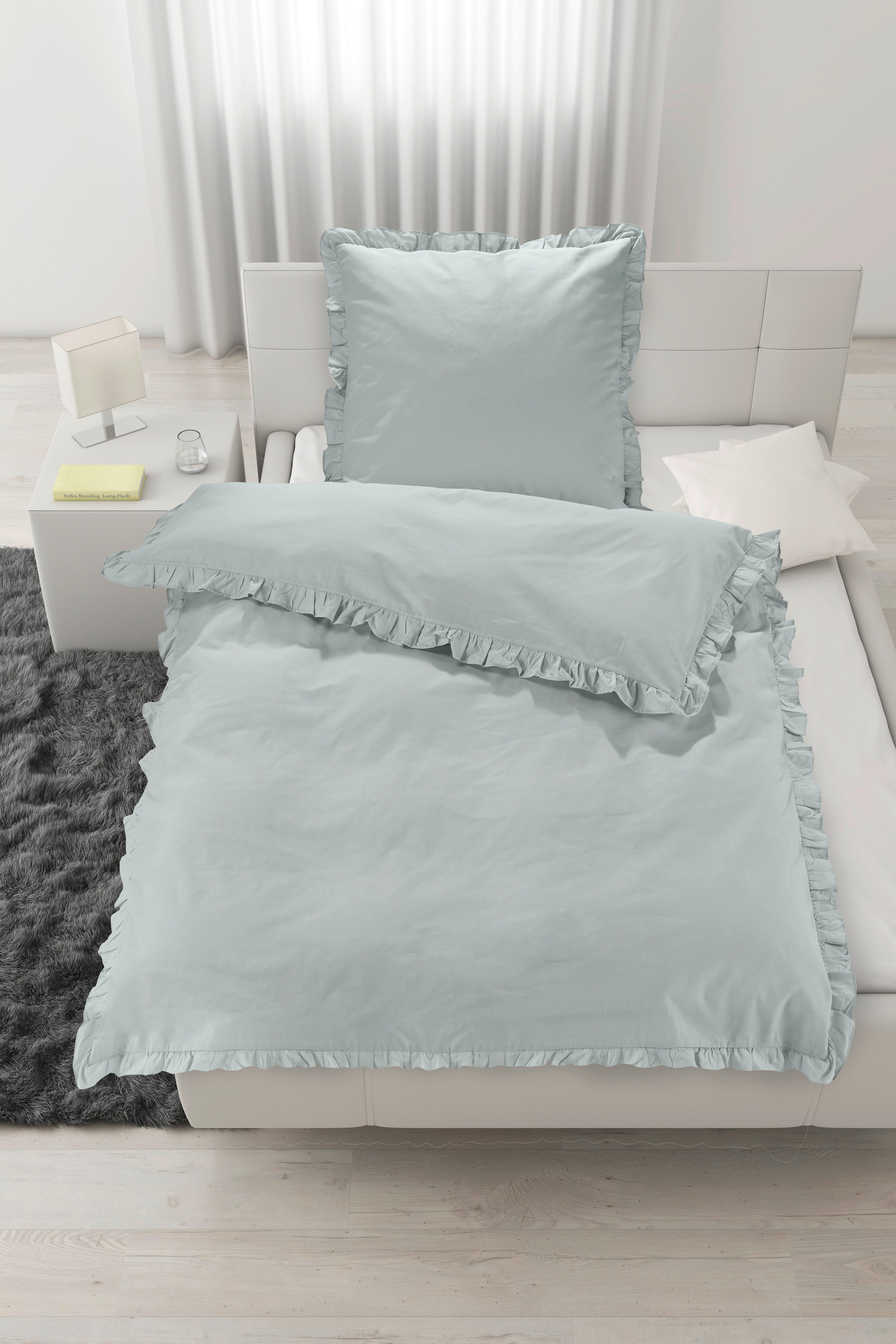 Bettwäsche Rüschen XL Mineral Grau - ROMANTIK / LANDHAUS, Textil (155/220cm) - Modern Living