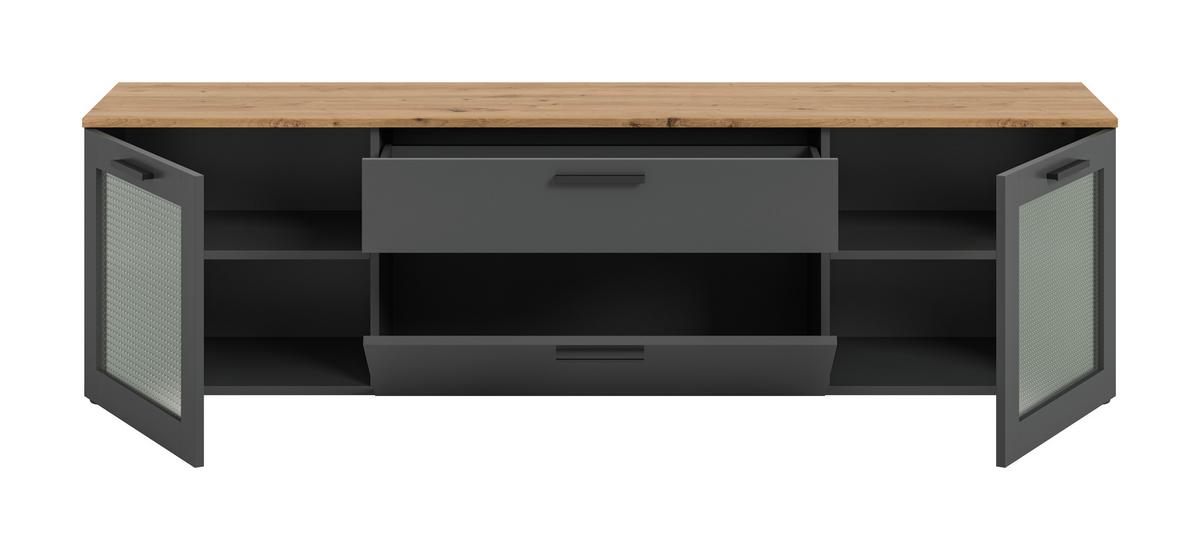 Tv Komoda Niklas - siva/hrast Artisan, Design, staklo/drvni materijal (185/52/40cm) - Modern Living