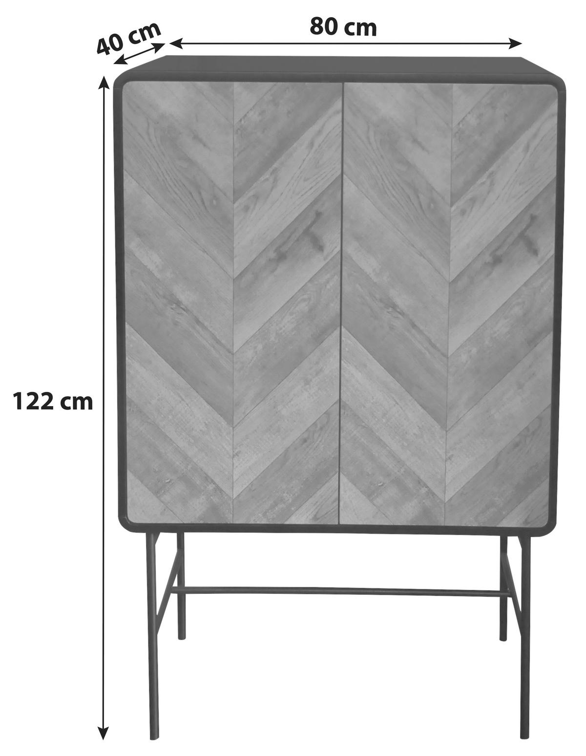 Komoda Sandy, Črna, Barva Hrasta - črna/barve hrasta, Moderno, kovina/leseni material (80/122/40cm) - Mömax