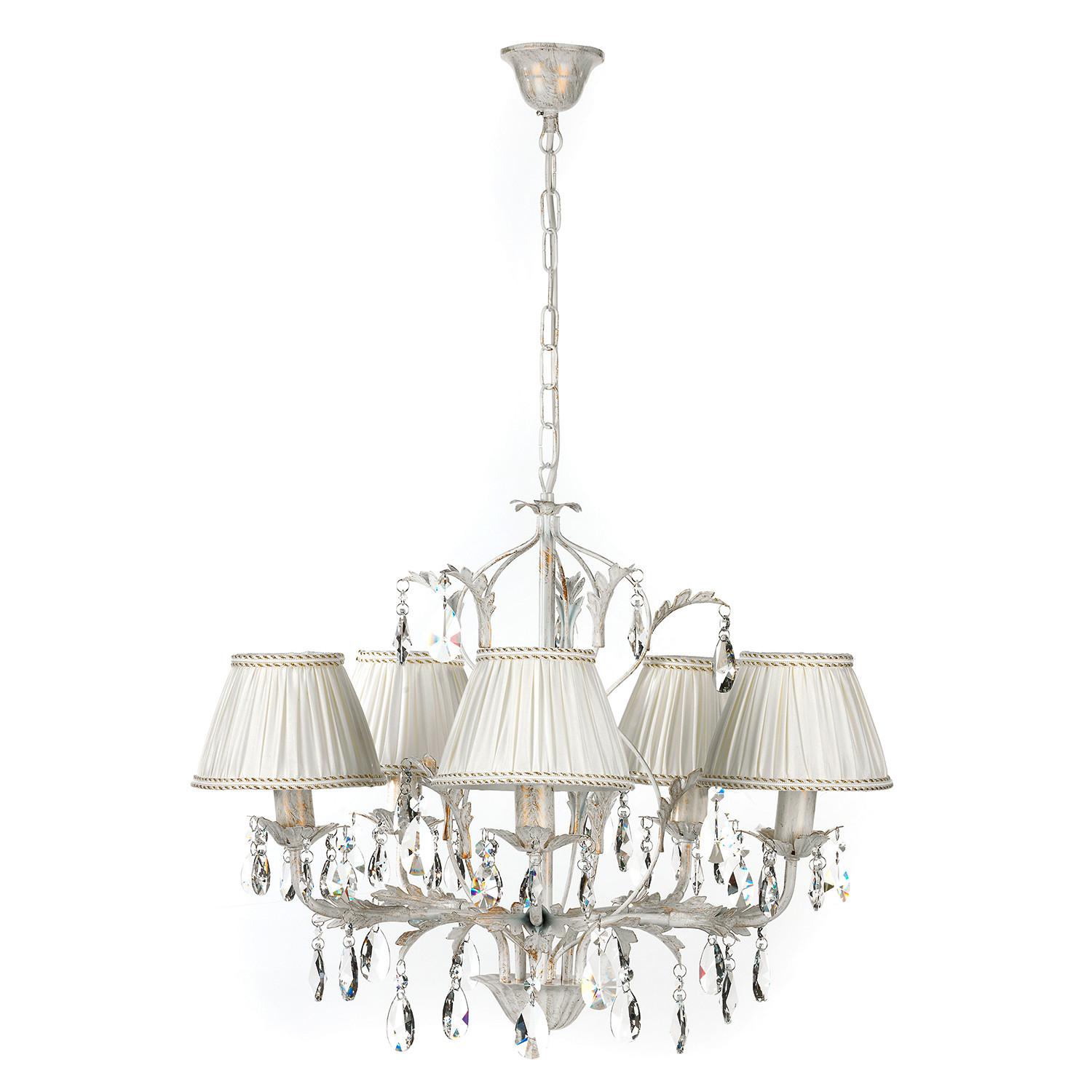 Kristall-Hängeleuchte Karen Weiß max. 6 Watt - Weiß, Natur, Glas/Textil (60/105cm)