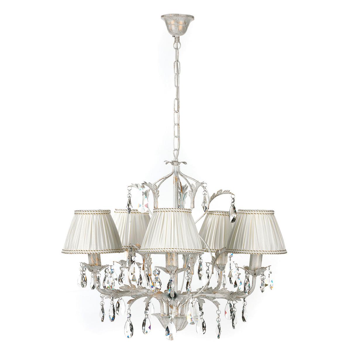 Kristall-Hängeleuchte Karen Weiß max. 6 Watt - Weiß, Natur, Glas/Textil (60/105cm)