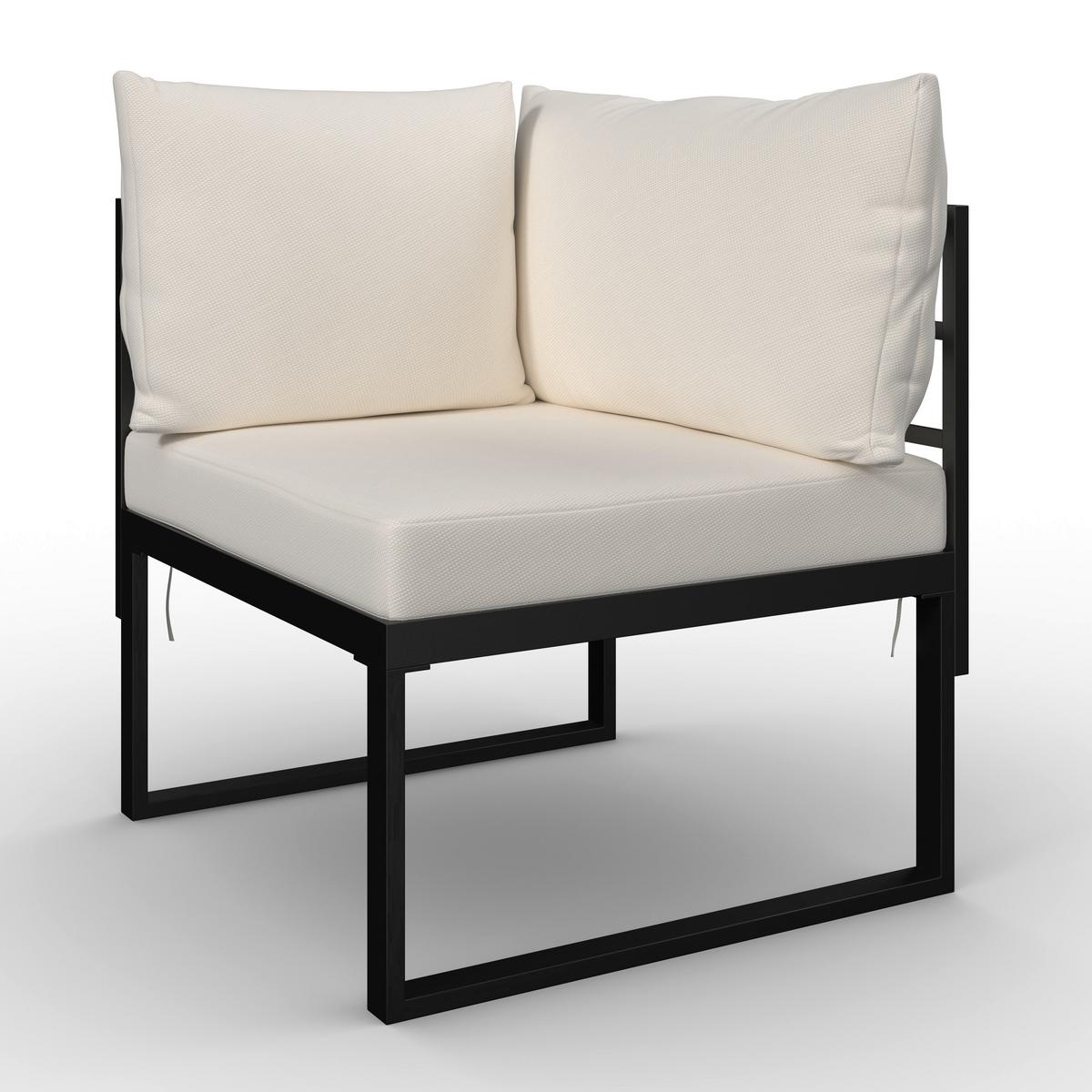 Loungegarnitur Adriano Creme Akazie/Metall/Outdoorstoff - Creme/Schwarz, MODERN, Holz/Textil - Bessagi Garden