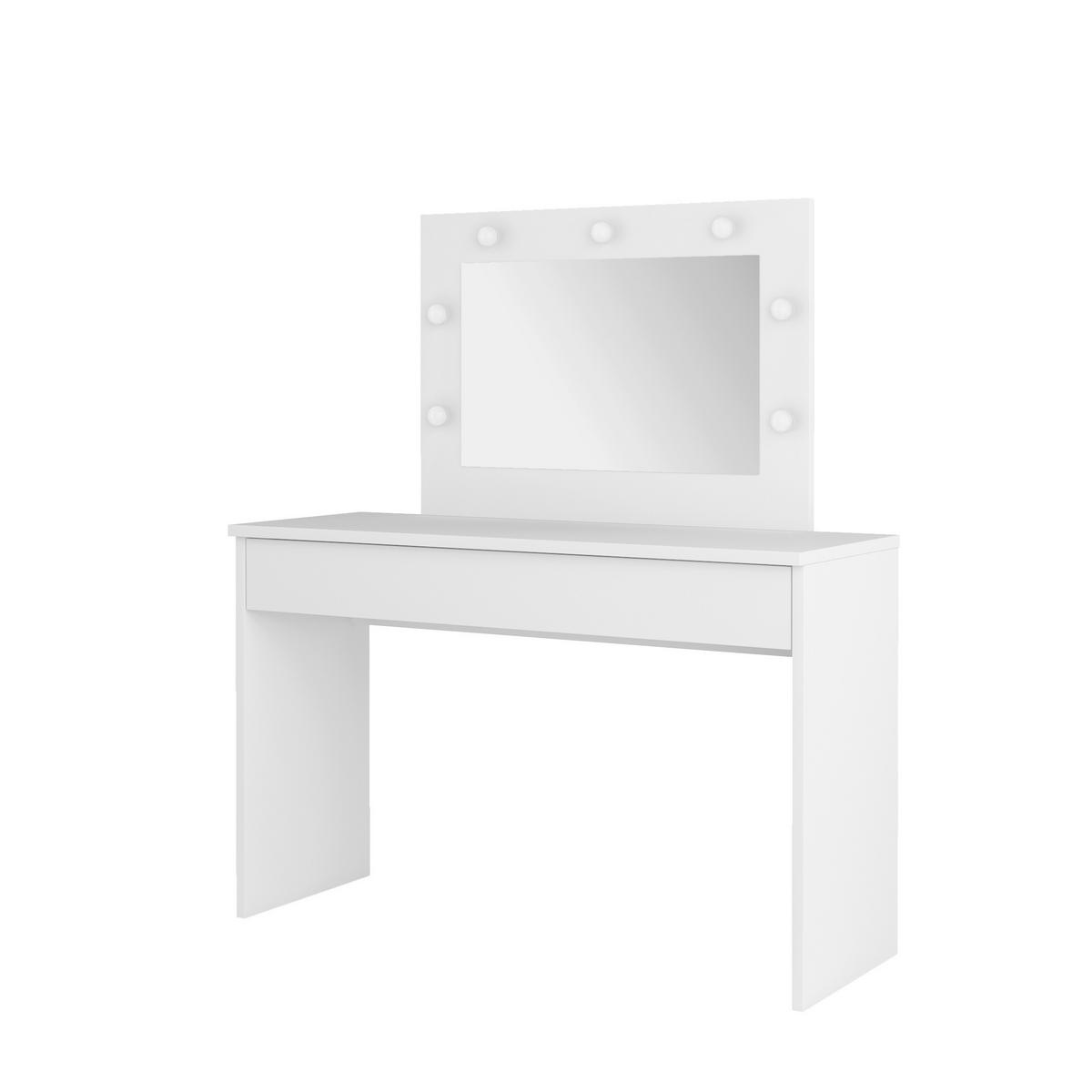 Sminkasztal Eva - fehér, Basics, faalapú anyag/Üveg (118/135/42cm)