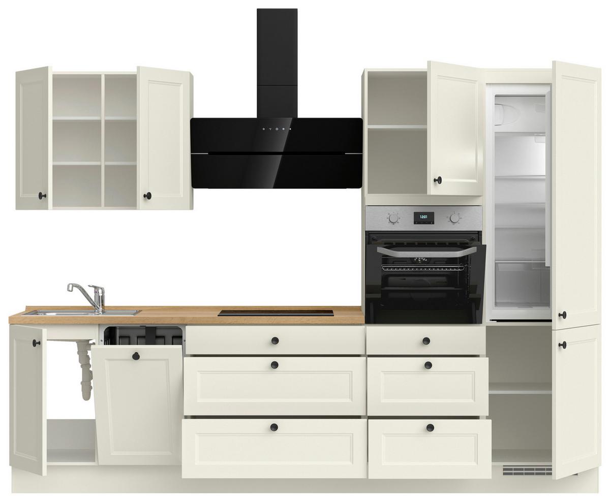 Küchenblock Cascada High m. Geräten Weiß - Eichefarben/Schwarz, MODERN, Holzwerkstoff/Metall (300cm) - Nobilia